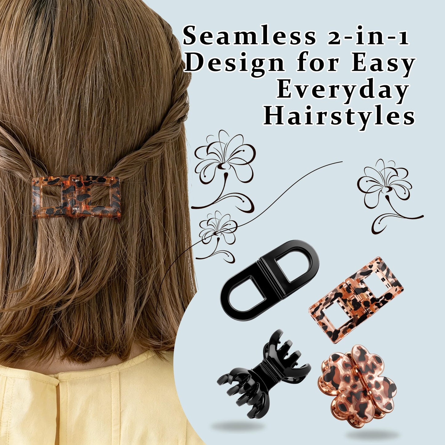4Pcs Magnetic Hair Clips for Women, Strong Hold No-Slip Styling Clips, Seamless 2-in-1 Design for Thick or Thin Hair, Lightweight Flat Claw Clips No Crease for Salon or Daily Use