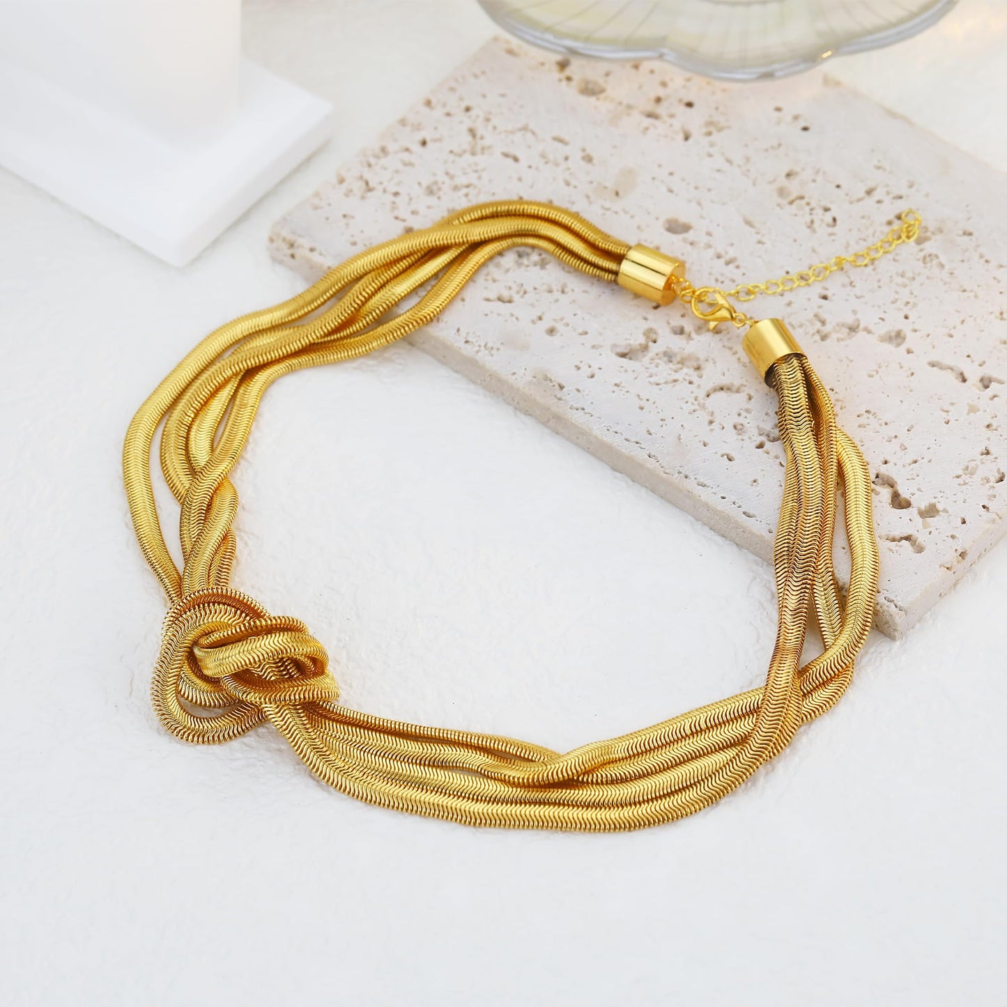 BONJOULRY Chunky 3 Layered Snake Chain Choker Necklace 14K Gold Plated Knot Chain Necklace Chunky Hip Hop Choker Necklaces for Women