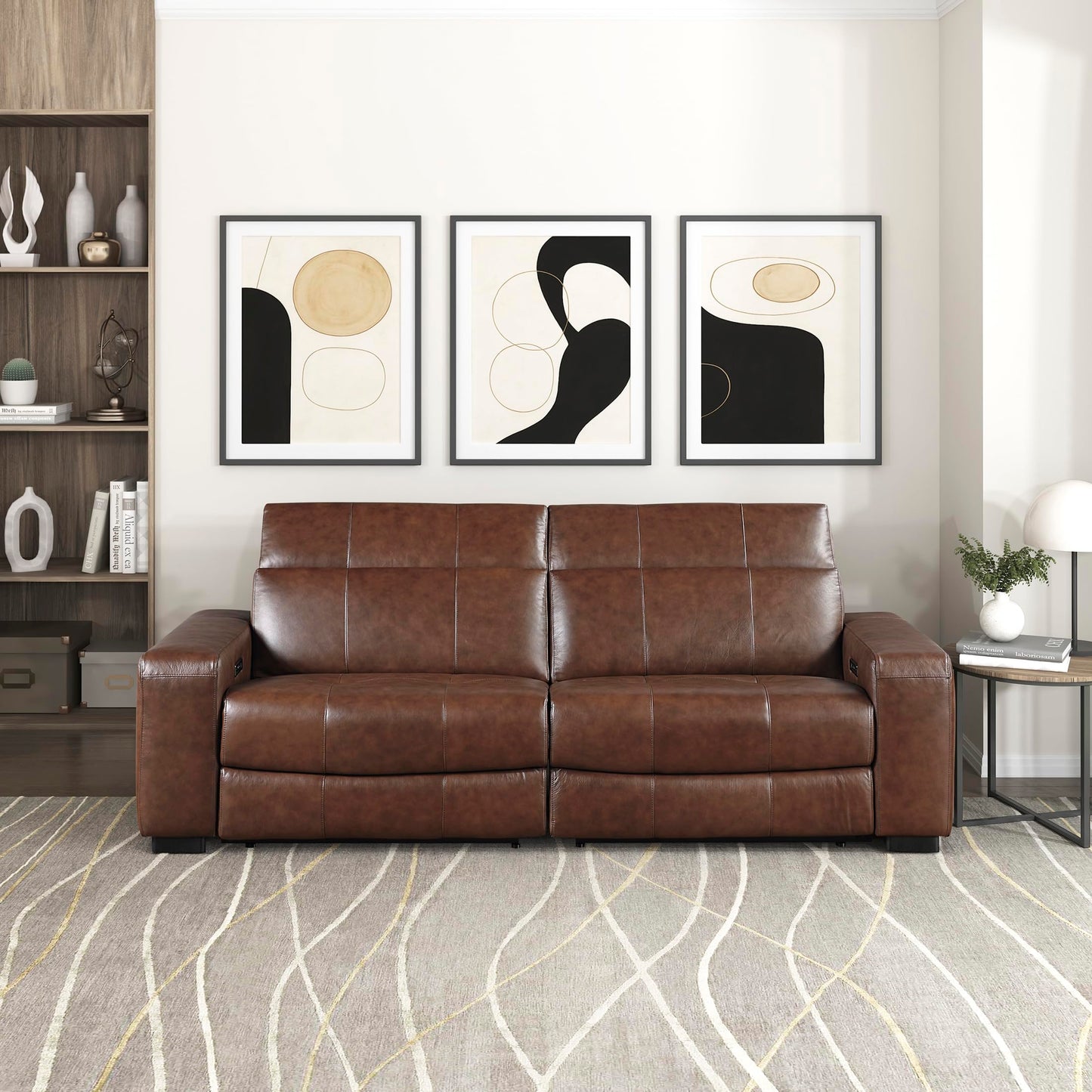 Lexicon Sectional Couches for Living Room-Modular Sectional Sofa, Power Double Reclining Loveseat, Power Headrests, Charging Ports, 2 Seater Recliner Couch, Top Grain Leather Brown
