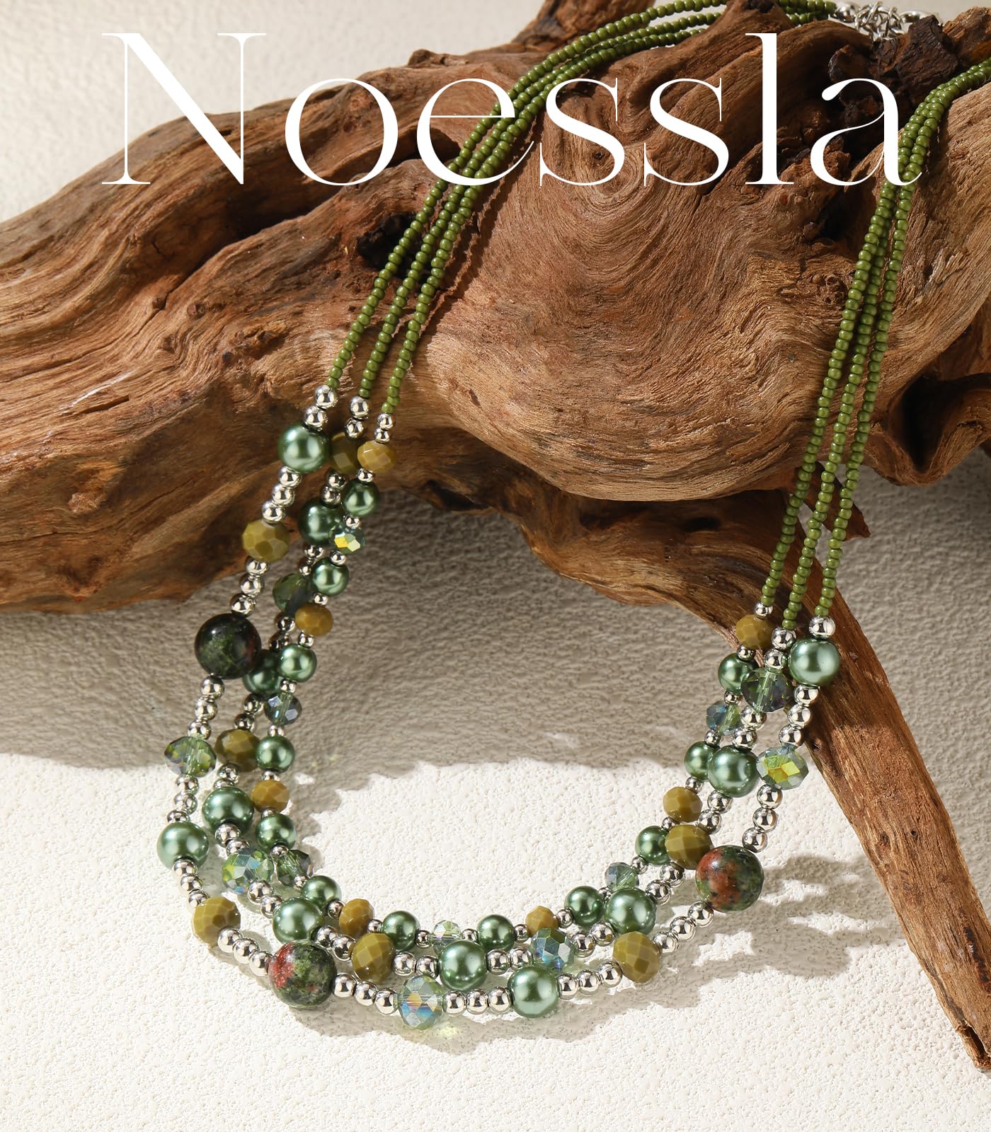 Noessla Beaded Statement Necklaces for Women Layered Chunky Bead Necklace Fashion Costume Jewelry Gifts for Mom(Green)