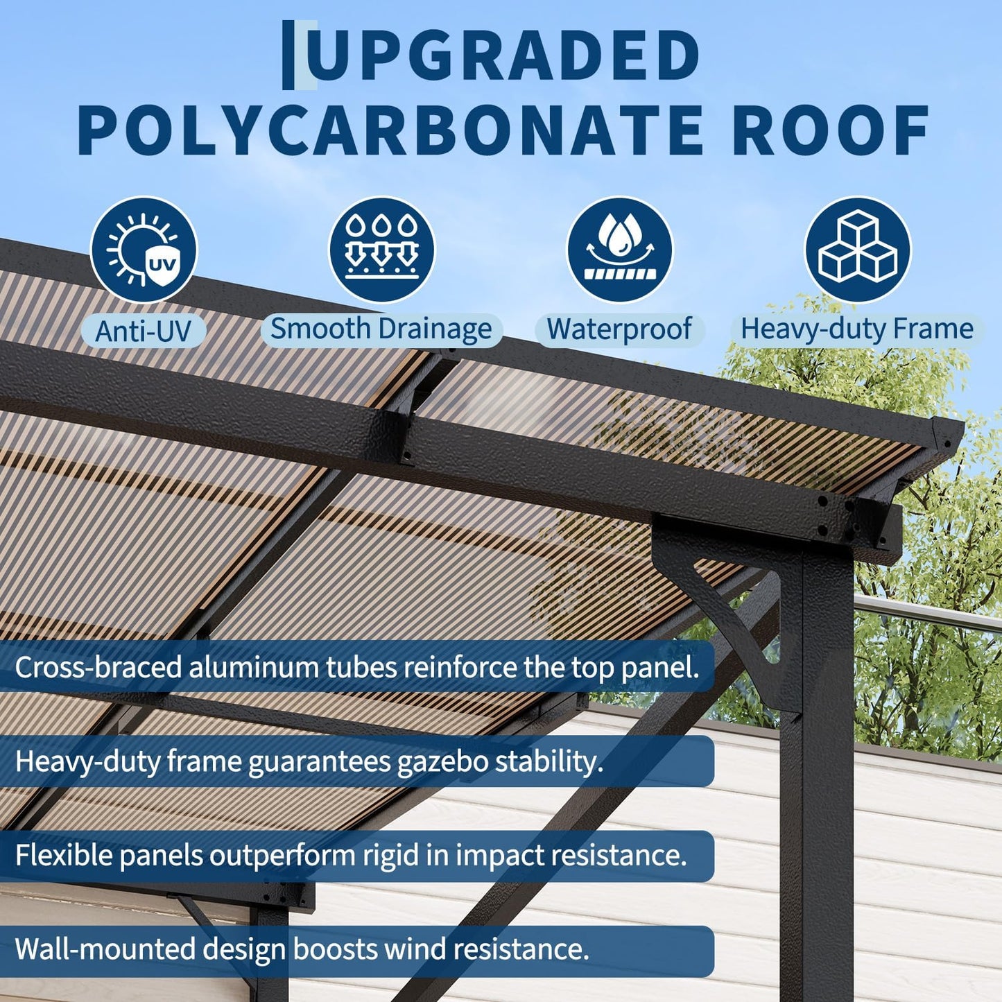 10x12 ft Wall-Mounted Lean-to Gazebo, Outdoor Patio Cover Awning with Heavy-Duty Aluminum Frame & UV-Resistant Polycarbonate Roof, All-Weather Hardtop Canopy for Deck, Yard & Parties