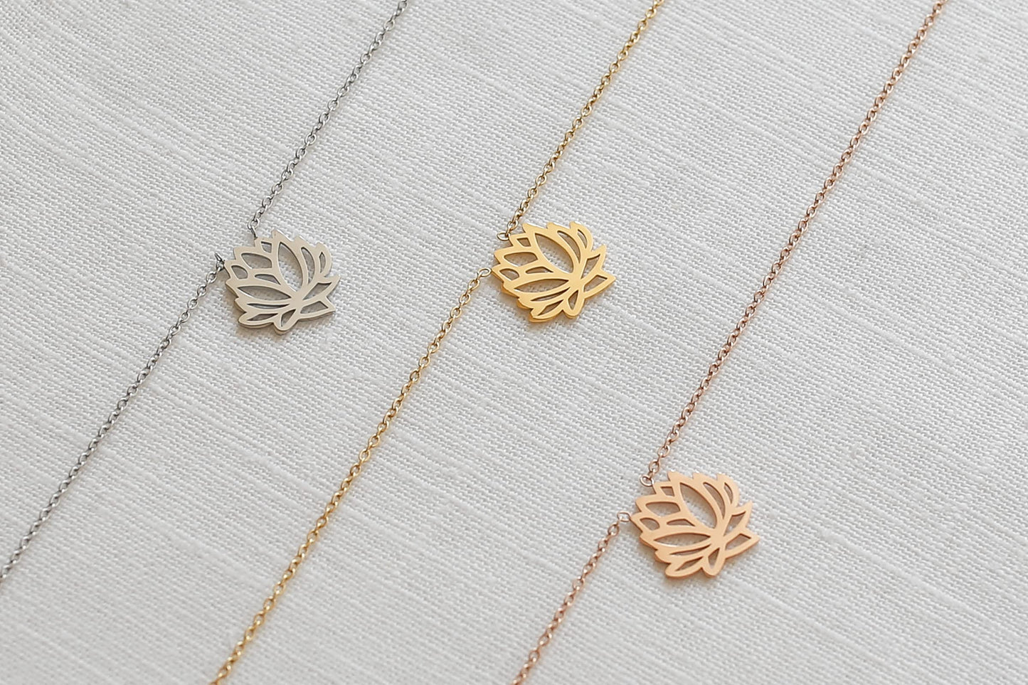LUUK LIFESTYLE Stainless steel necklace for women with Lotus flower pendant and HAPPINESS gift card, chic and classy style, trendy layer look, Asian lucky charm, minimalist fashion accessory, gold