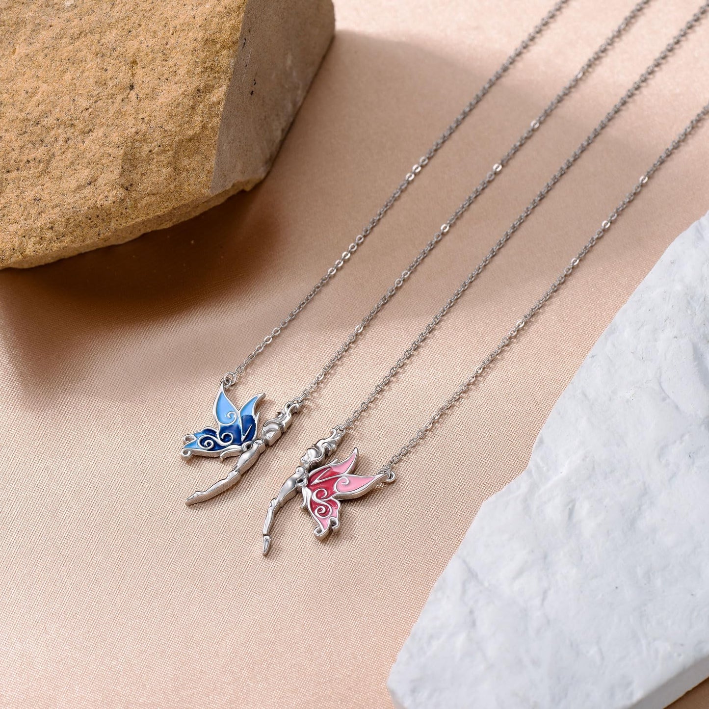 OHAYOO Butterfly Couples Necklace, 925 Sterling Silver Butterfly Pendant Necklace, Couple Jewelry Gift for Him and Her