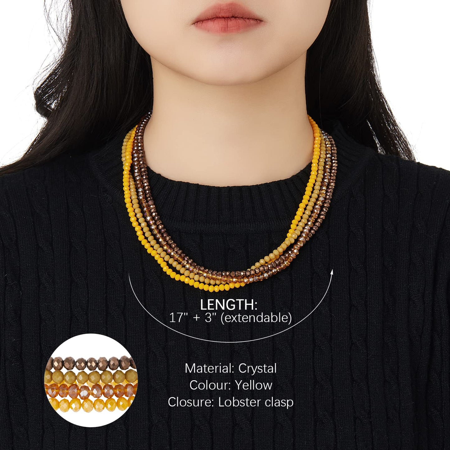 Noessla Multi-layer Crystals Beaded Choker Necklace for Women Colorful Boho Statement Necklace Trendy Costume Party Jewelry Mothers day Gifts for Mom(29-Yellow)