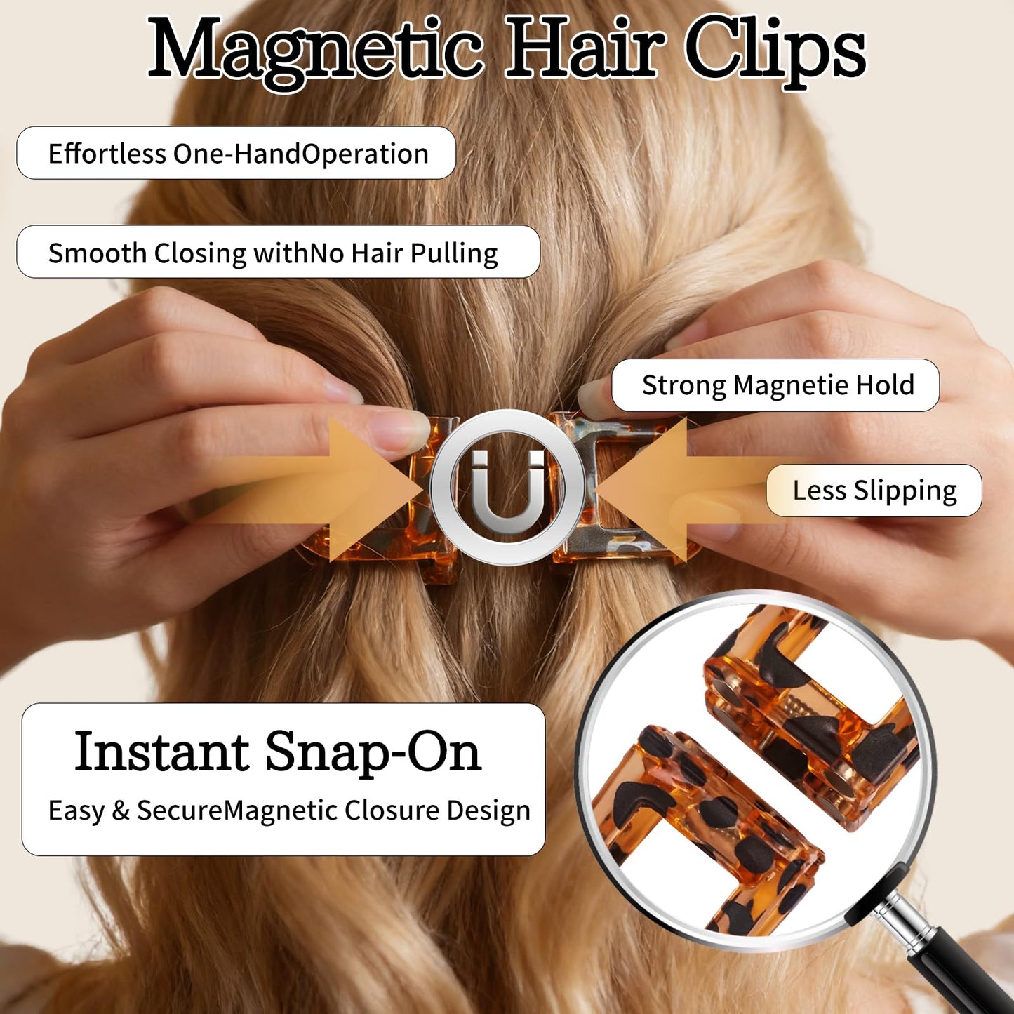 2-Pack Magnetic Hair Clips - Strong Hold Non-Slip Styling Clips, Lightweight & Fashionable, Seamless 2-in-1 Design for Easy Everyday Hairstyles, Secure Grip, Suitable for All Hair Types