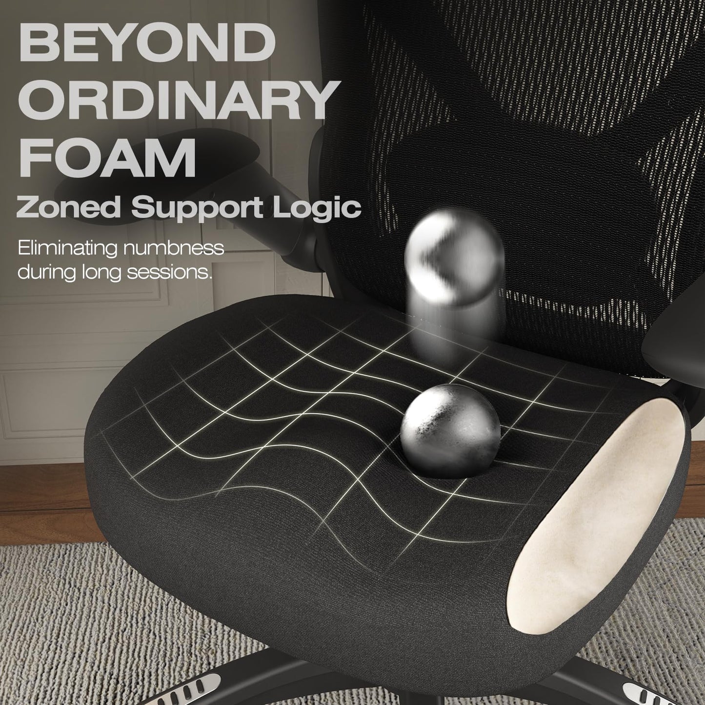 ELABEST X100 Ergonomic Mesh Office Chair, Big and Tall Hone Desk Chair with 5D Flip-Up Arms, Adjustable 3D Lumbar Support,Gaming & Executive Computer Chairs for Long Hours, Padded Seat