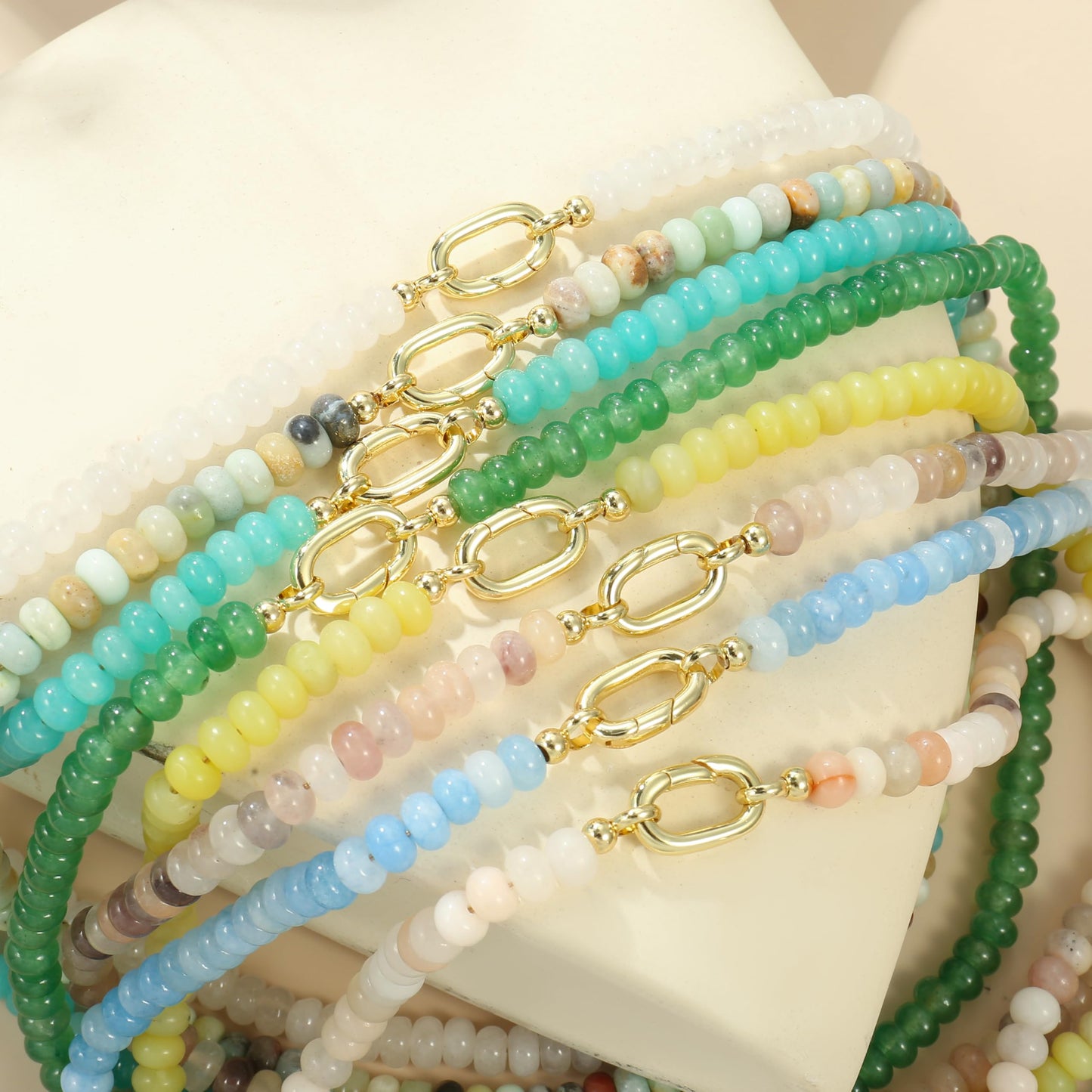 CONRAN KREMIX Beige Stone Beaded Necklace for Women,Natural Stone Bead Choker Necklaces Boho Summer Beach Necklace Gemstone Jewelry Gift for Women