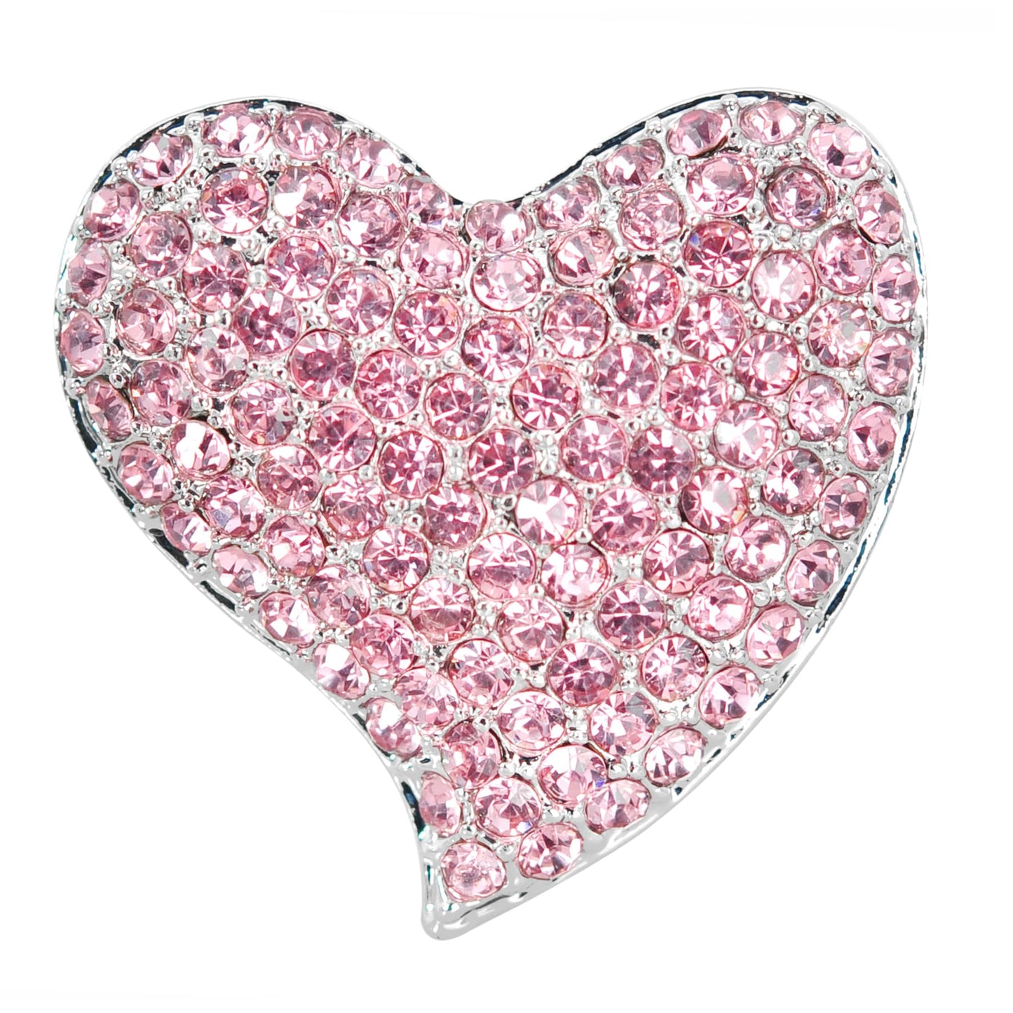 Gyn&Joy Silvery Tone Austrian Crystal Love Heart Brooch Pin BZ264 (Pink)