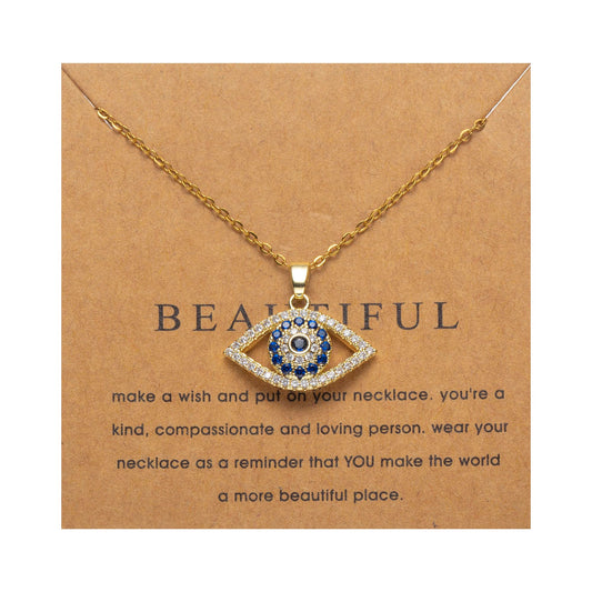 Evil eye necklace for Women Trendy Dainty 18k Gold Plated Charm Pendent Necklace Minimalist Delicate Jewelry for Women Gift card (Evil eye)