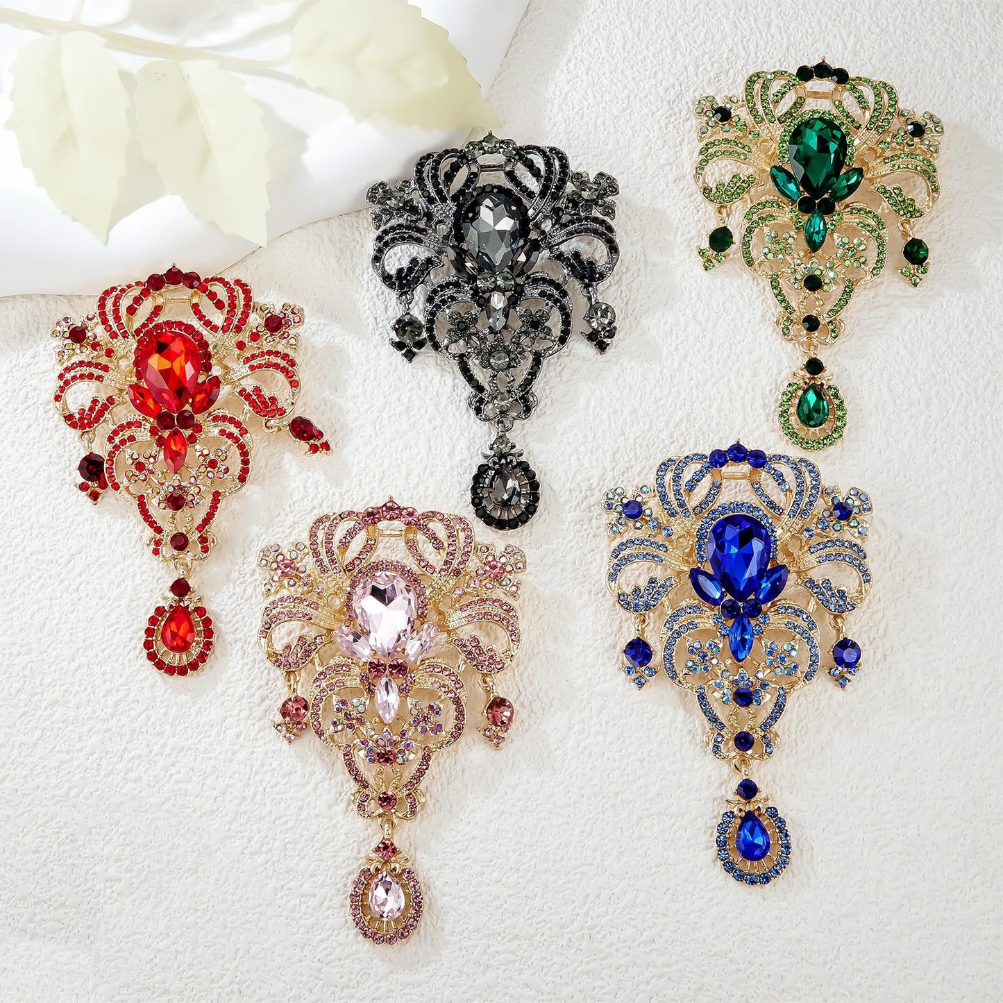 YOQUCOL Retro Blue Austrian Crystal Big Brooch Pin for Women Large Flower Shape Brooches Lapel Pins for Sweater,Coat Dress Accessories