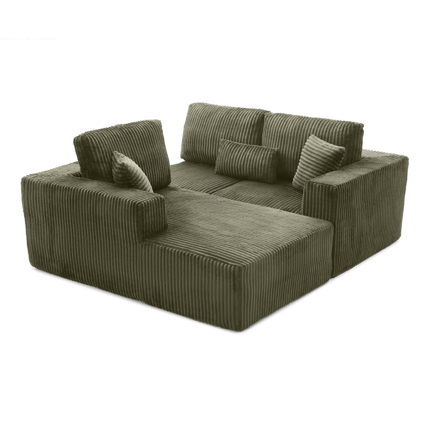 109" Modular L-Shaped Corner Cloud Sofa Corduroy Modular Couches with Deep Seat, 3 Pieces Compressed Boneless Sofa W/Left Chaise Lounge and 4 Pillows for Living Room