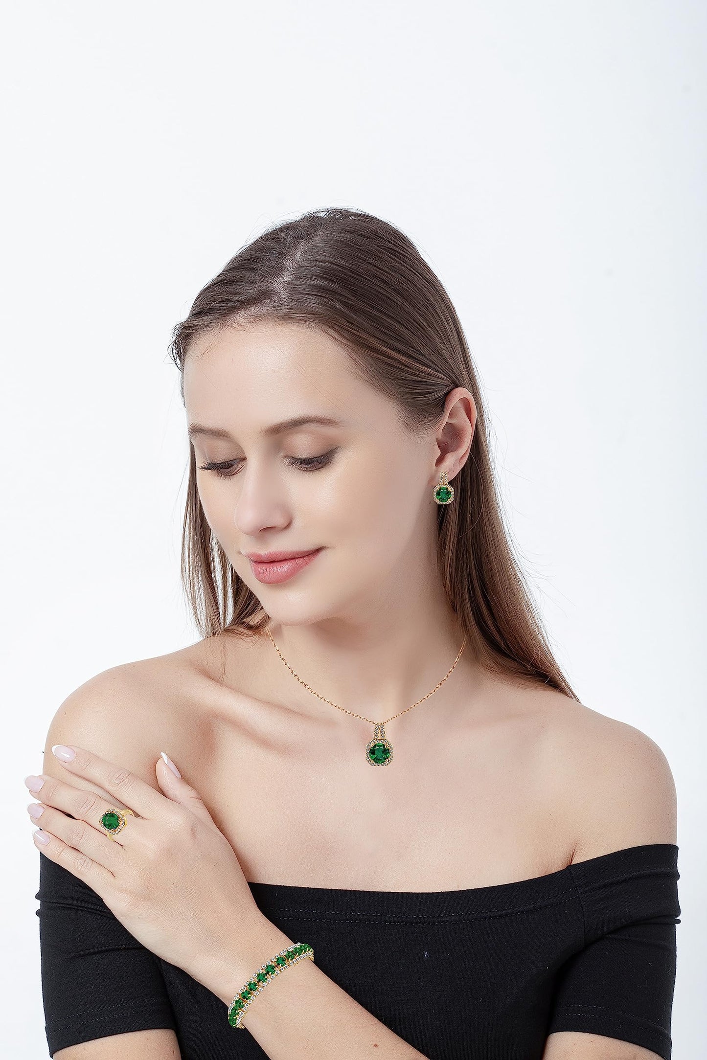Paxuan Platinum/Gold Plated Cubic Zirconia Diamond Wedding Jewelry Sets Bridal CZ Pendant Necklace Stud Earrings Link Bracelets Rings Set for Women