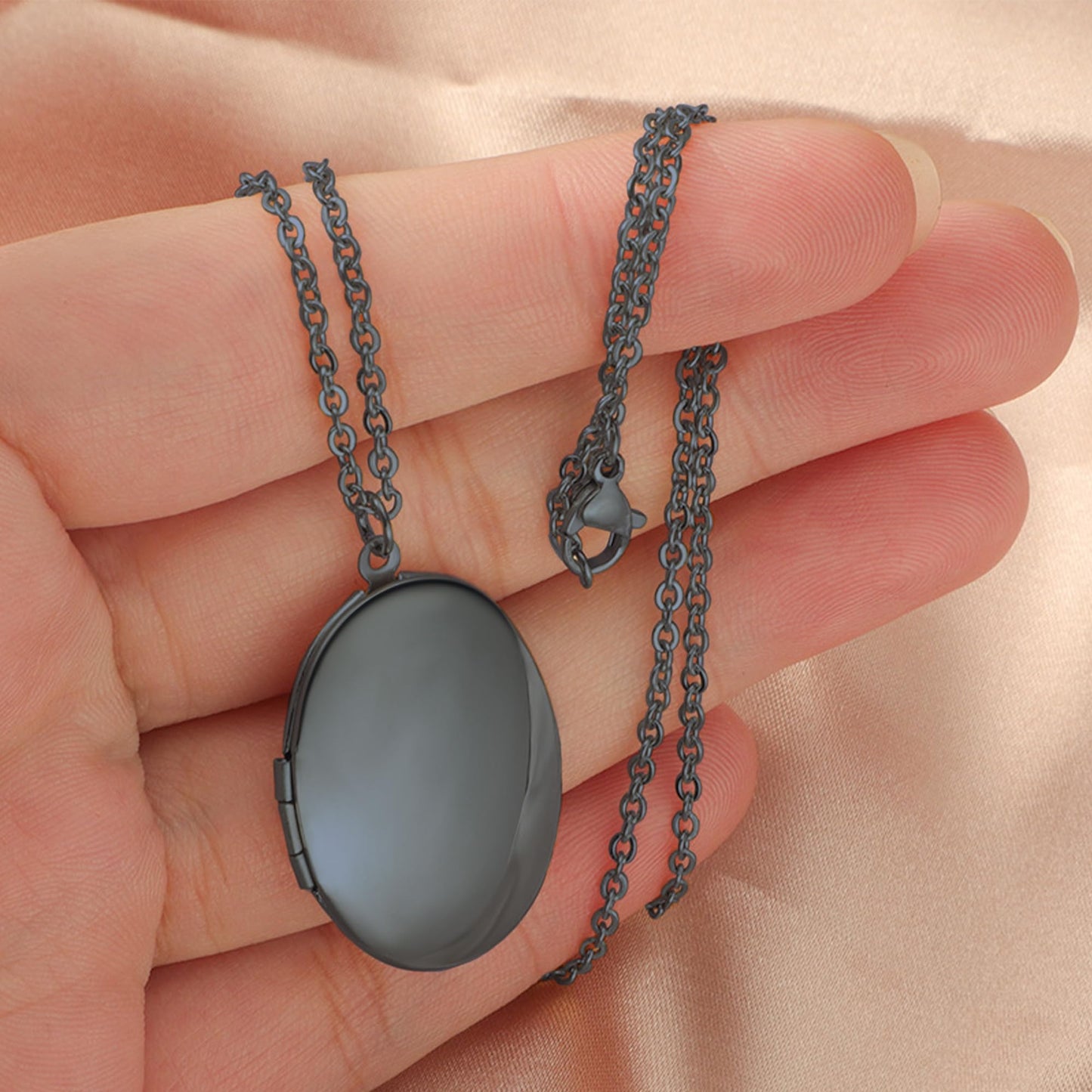 PHOCKSIN Black Oval Locket Necklace For Women Locket Necklace that Hold Pictures For Girlfriend Best Gifts for Birthday Mothers Day