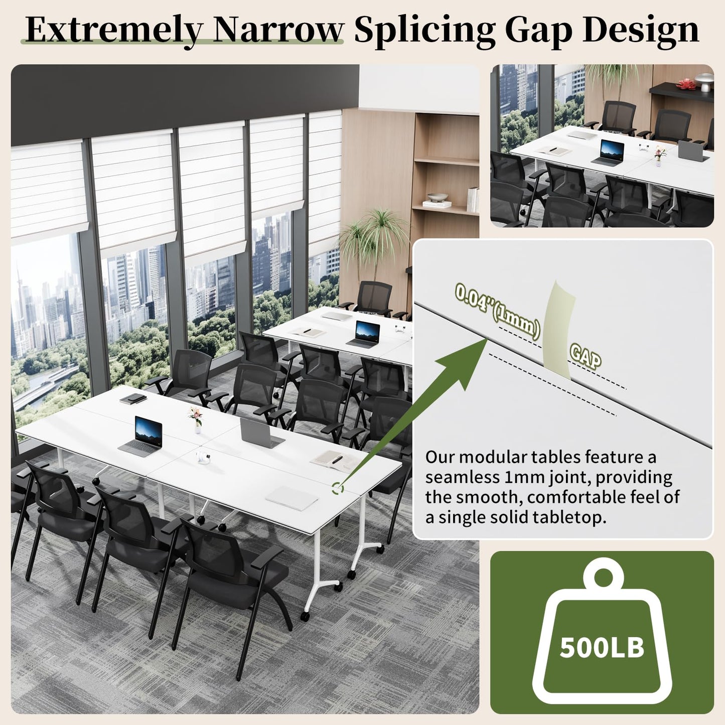 Modular Folding Conference Table with Wheels,6 Pack Mobile Conference Room Tables,Filp Top Rolling Meeting Training Tables for Office,Classroom,Library,Seminar,Boardroom,school(6pack,White,47in)