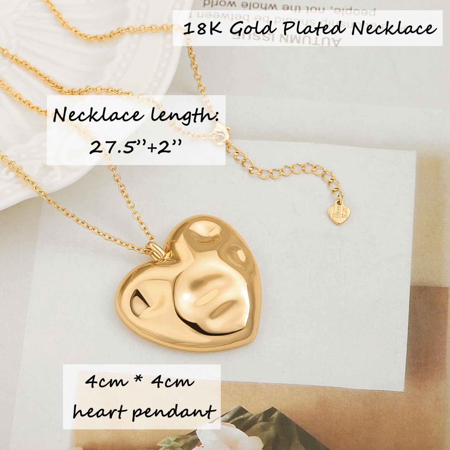 Simple Gold Statement Long Necklace for Women Trendy Heart Pendant Charm Necklace Dainty Gold Sweater Chain Necklace