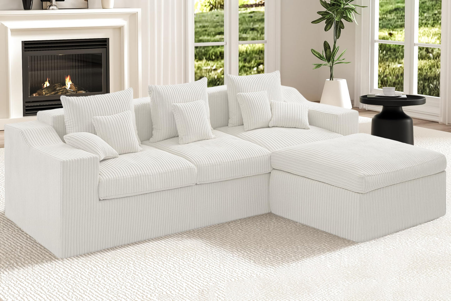 101" Modular Couch Sectionals with Ottoman, Big Comfy Cloud Couches, L Shaped 4 Seat Modular Sectional Sofa, Sectional Double Cushion Couches with Deep Seat for Living Room,No Assembly Required(Beige)