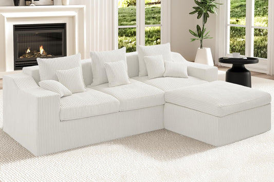 101" Modular Couch Sectionals with Ottoman, Big Comfy Cloud Couches, L Shaped 4 Seat Modular Sectional Sofa, Sectional Double Cushion Couches with Deep Seat for Living Room,No Assembly Required(Beige)