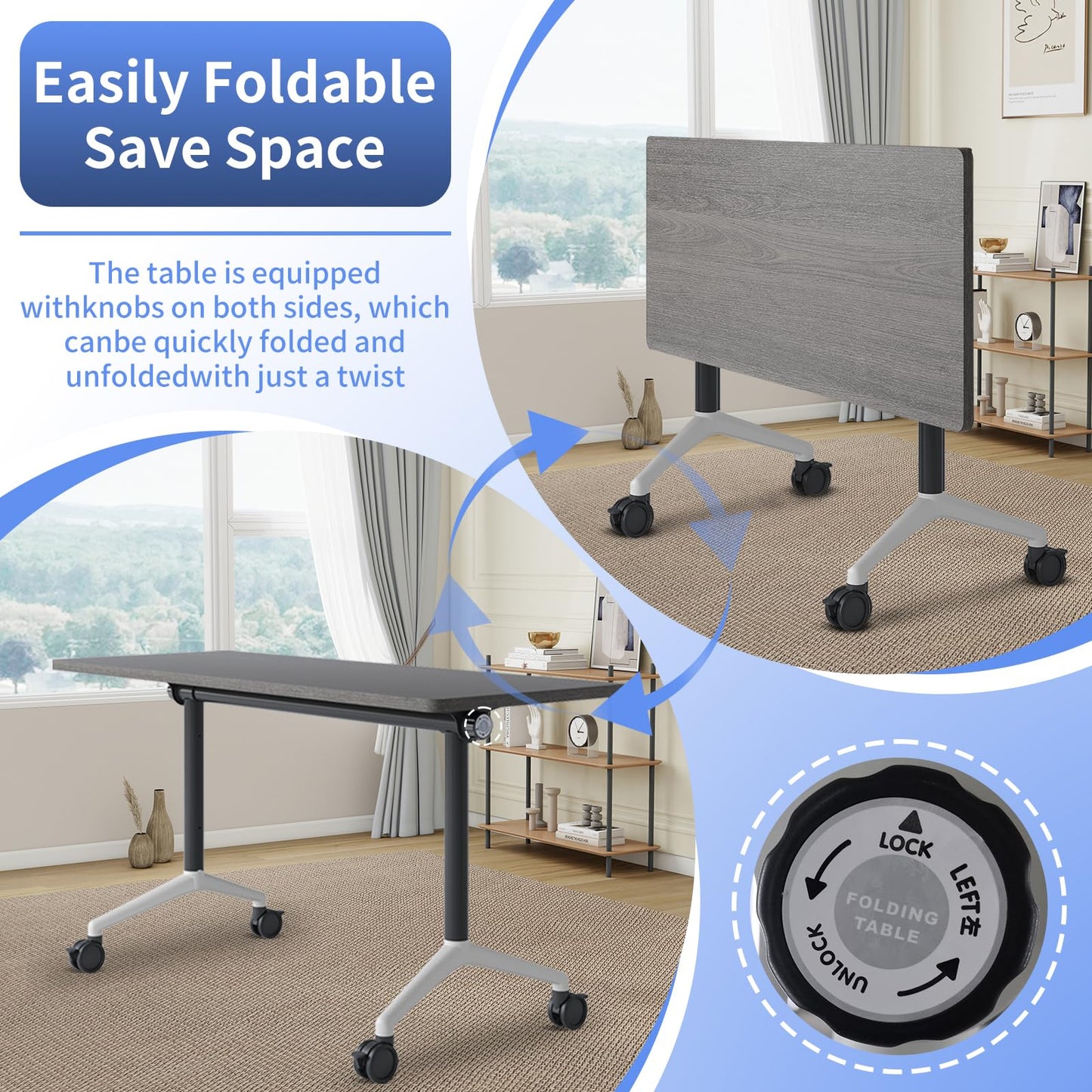 ZanyCajole Conference Room Table, Folding Conference Table with Silent Wheels, Modular Flip Top Mobile Training Tables for Office, Training Room, Meeting Rooms, School, 2-16 Person (6, Grey, 55.1in)