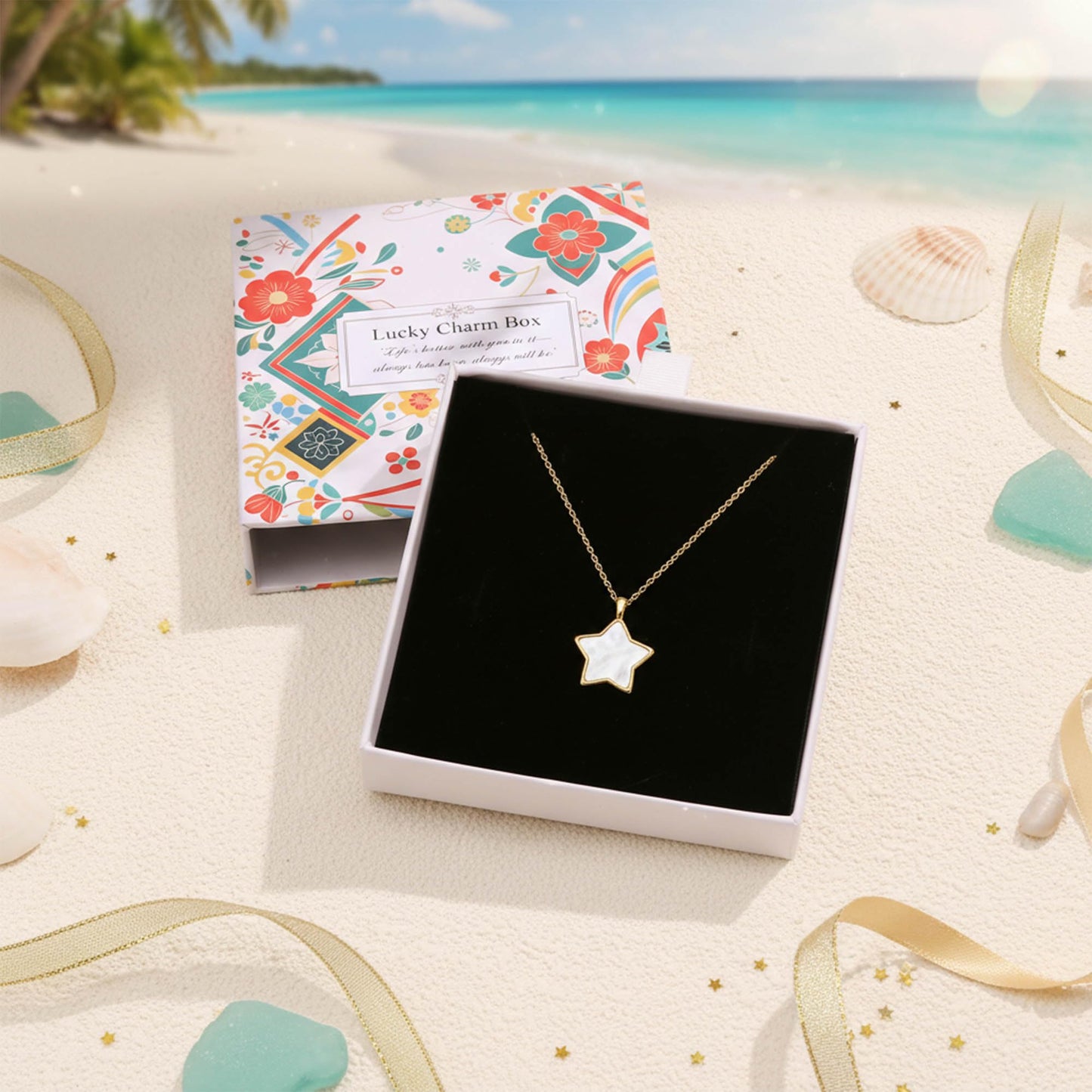 GLUBU Star Necklace for Women Shell Necklaces for Women Seashell Choker Pendant Necklace with Star Crown Sea Shell Jewelry Beach Summer Pearl Necklaces Star Necklace Gifts for Best Friends Sisters