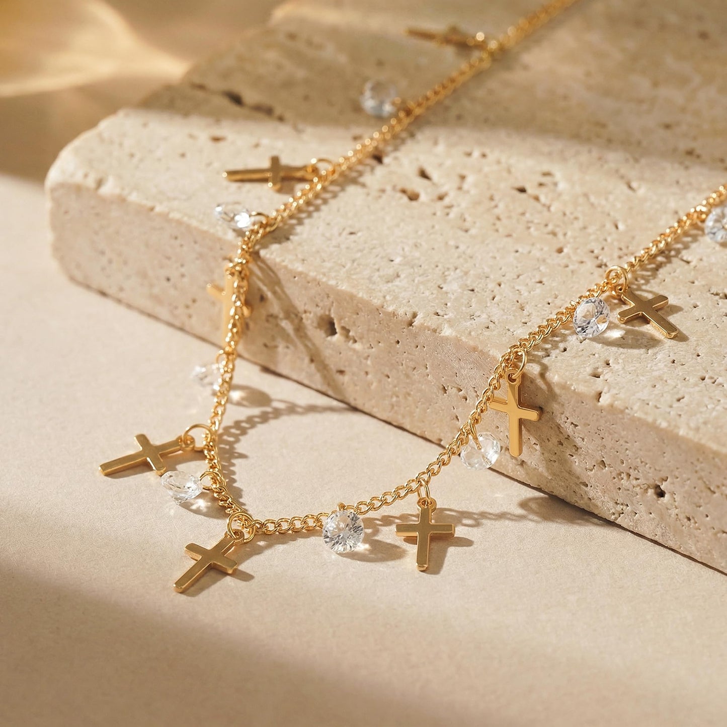MYEARS Gold Cross Choker Necklaces for Women 14K Gold Plated Small Tiny Cross Charm Necklace CZ Necklaces for Women Trendy Christian Baptism Religious Faith Jewelry Gifts