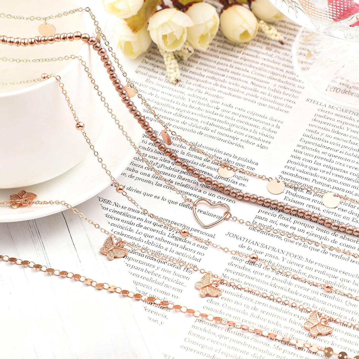 Lenwen 10 Pcs Summer Beach Belly Chain Adjustable Waist Multi Layered Chain Waist Jewelry for Women Girls Multilayer Body(Stylish Style,Rose Gold)