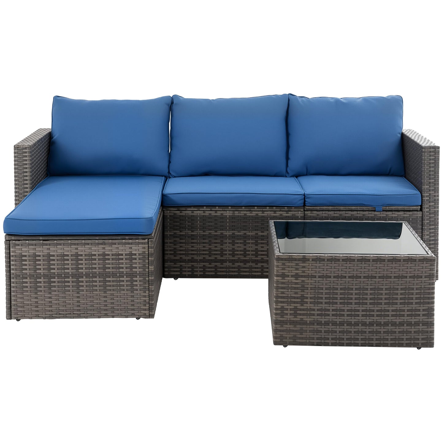 Shintenchi 4 Pieces Patio Furniture Sets, Outdoor Sofa Patio Sectional Sets All Weather, 2-in-1 Wicker Rattan Sofa Couch with Cushions & Coffee Table for Yard, Garden, Porch, Poolside (Navy Blue)