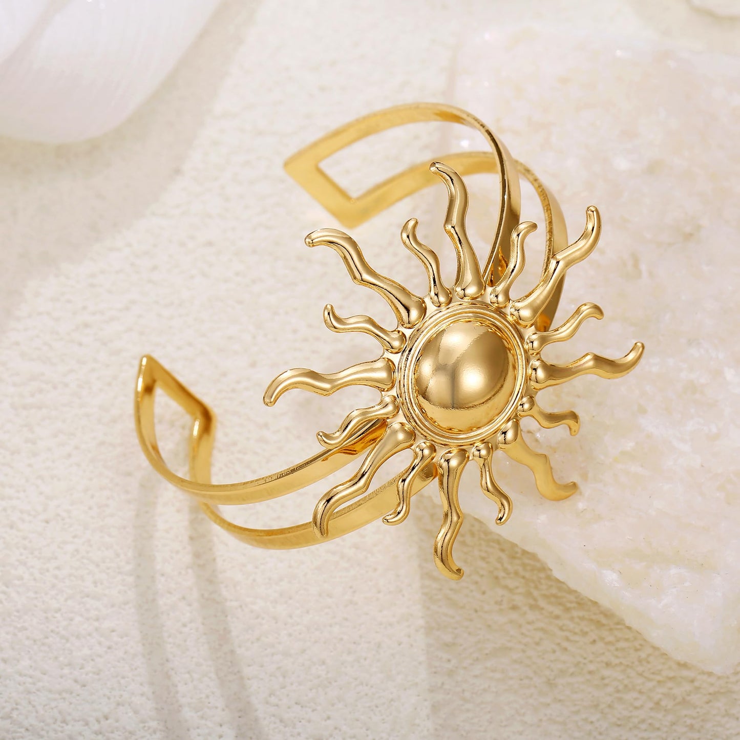 TONLUYAX Chunky Gold Cuff Bracelets for Women Large Adjustable Sun Bracelets Summer Beach Bangle Bracelet Vintage Jewelry