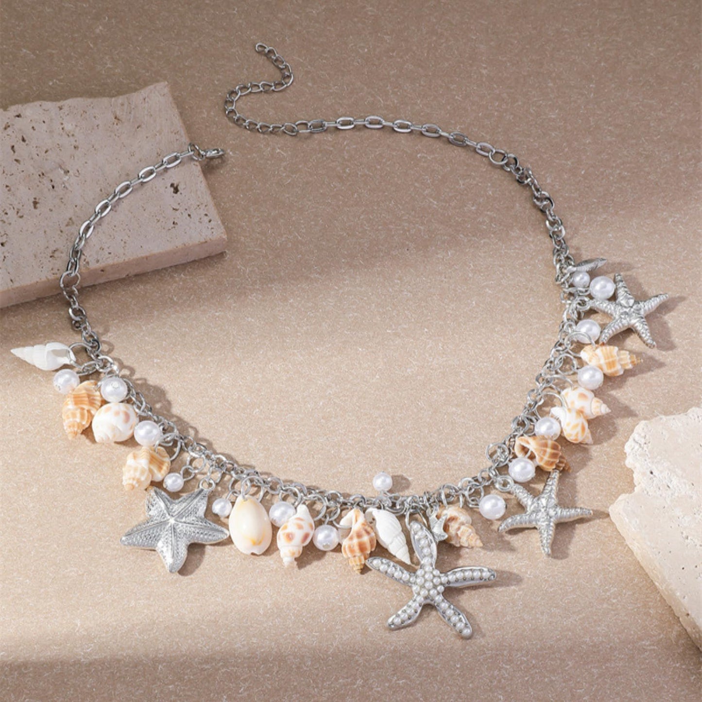 Frodete Starfish Necklace for Women Beach Necklaces Jewelry Layered Choker Drop Dangle Summer Vacation Outfits Theme Conch Seashell Accessories Ocean Pendant Dress Costume