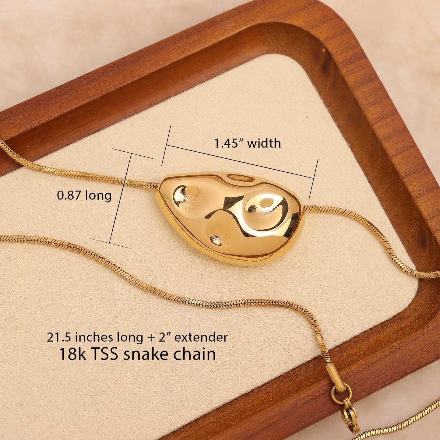 Frigotine Chunky Golden Teardrop Pendant Necklace for Women，Trendy Statement Charm Thick Adjustable Hammered Hollow Long Chain Nacklaces Fall Winter Prom Jewelry Gift.