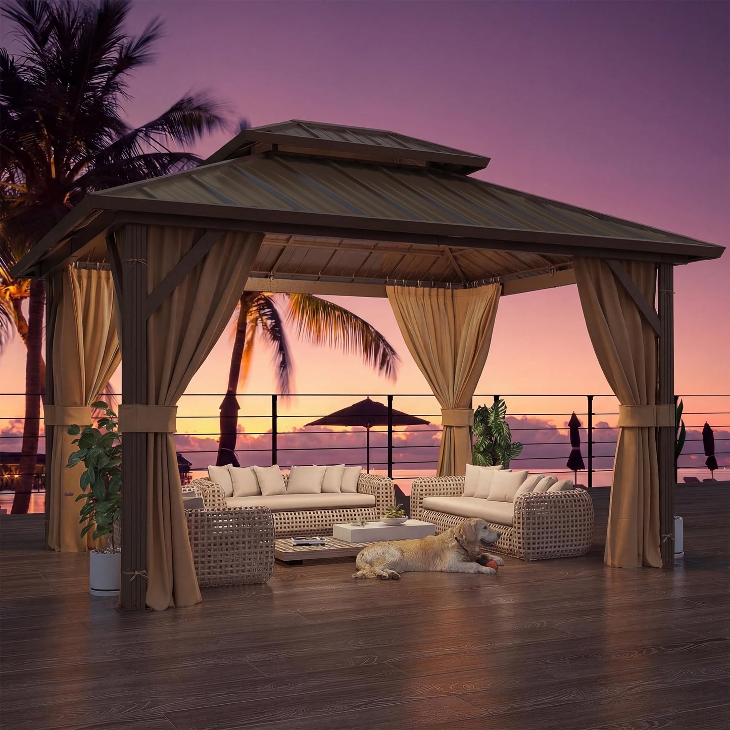 YOLENY 10' x 12' Hardtop Gazebo, Metal Gazebo with Aluminum Frame, Double Galvanized Steel Roof, Curtains and Netting Included, Pergolas for Patios, Garden, Parties, Lawns