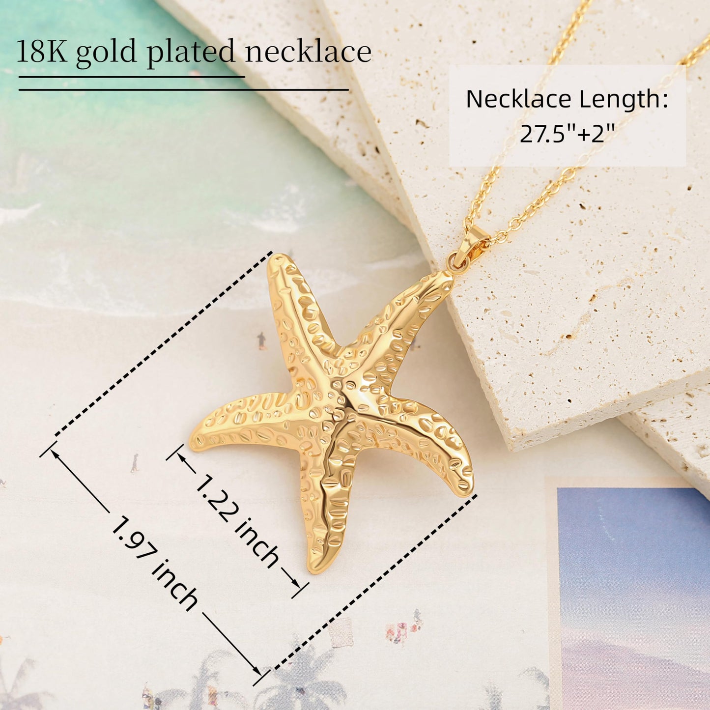 Long Gold Necklace for Women 18K Gold Plated Starfish Pendant Trendy Beach Jewelry Necklace