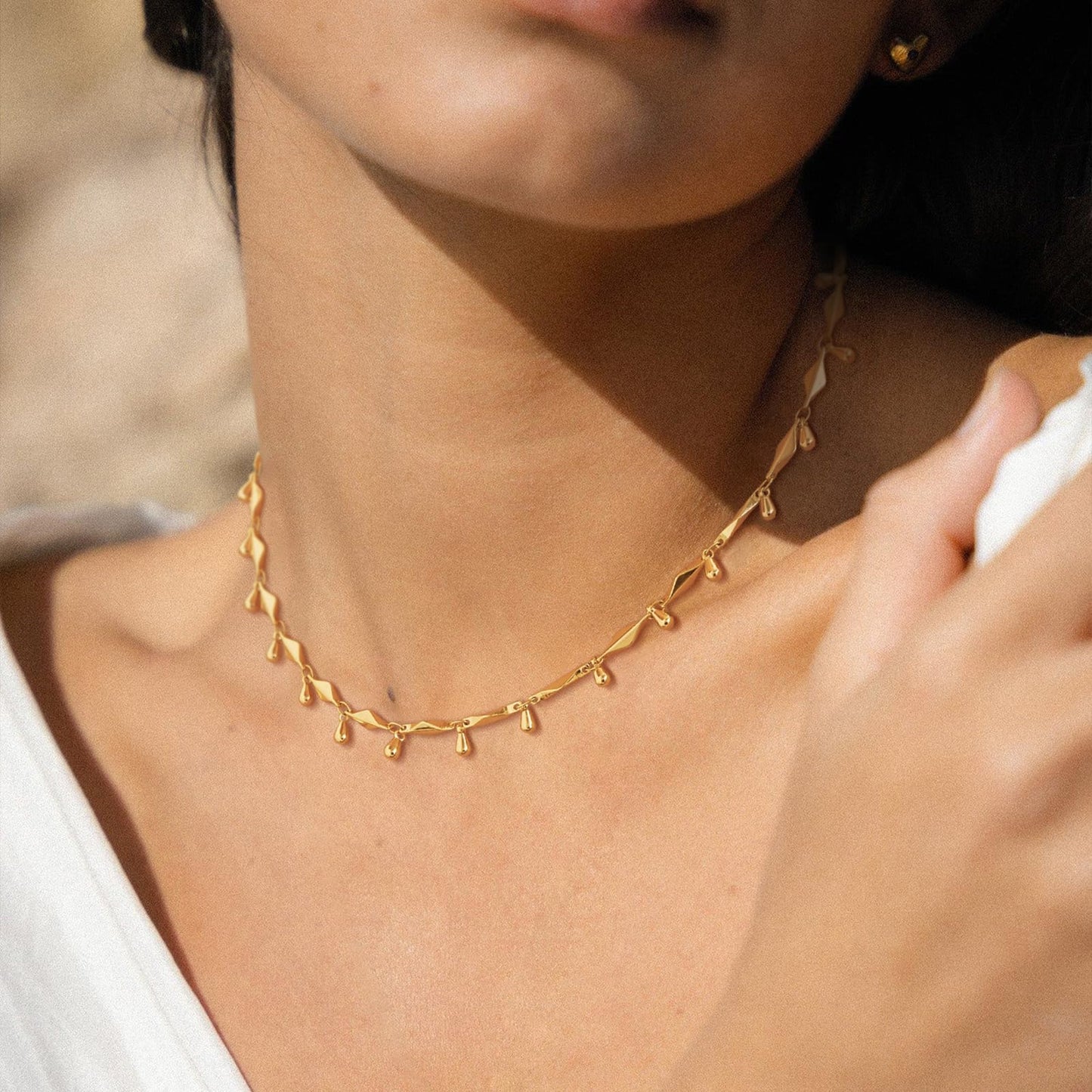 MTMY Beads Choker Necklace,14K Gold Plated Dainty Beaded Chain Choker Necklace Delicate Fashion Jewelry Gift for Women(water drop)