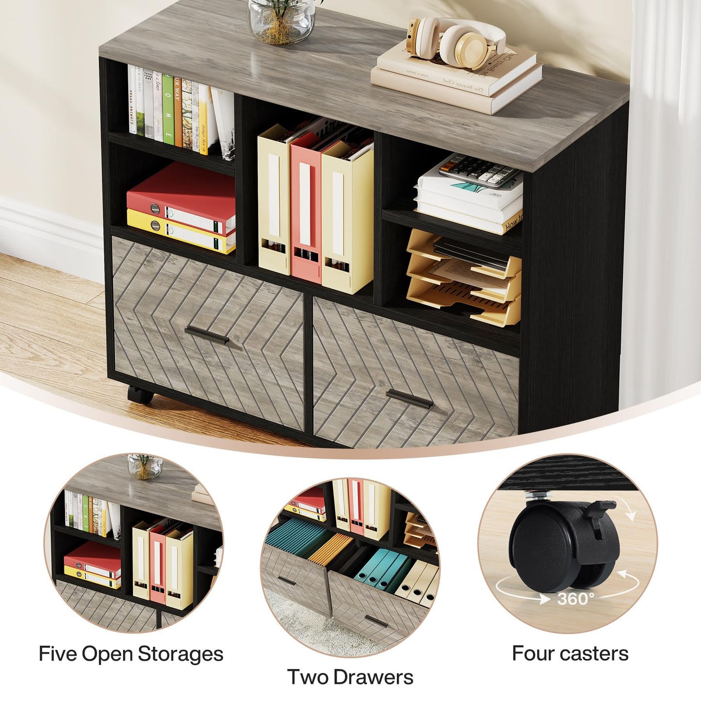 Tribesigns L-Shaped Executive Desk with Reversible File Cabinet, 63" Office Desk with Storage Drawers, L-Shaped Computer Desk with Drawer Cabinet for Hanging Letter Size Files (Gray & Black)