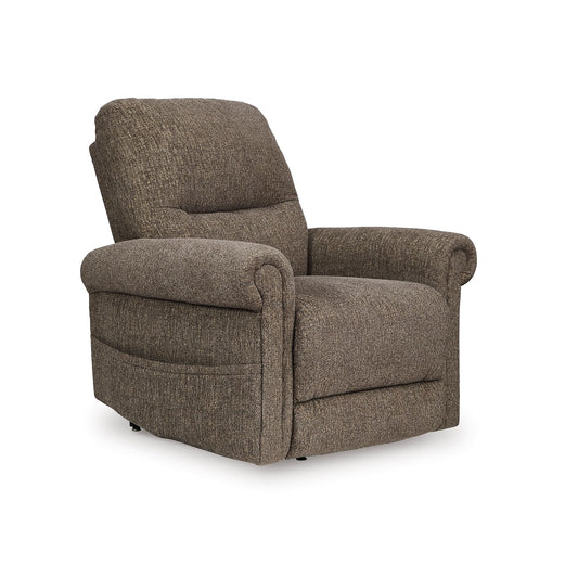 Signature Design by Ashley Aureta Classic Stain Resistant Power Lift Recliner with Side Pocket, Heat and Massage, Dark Brown