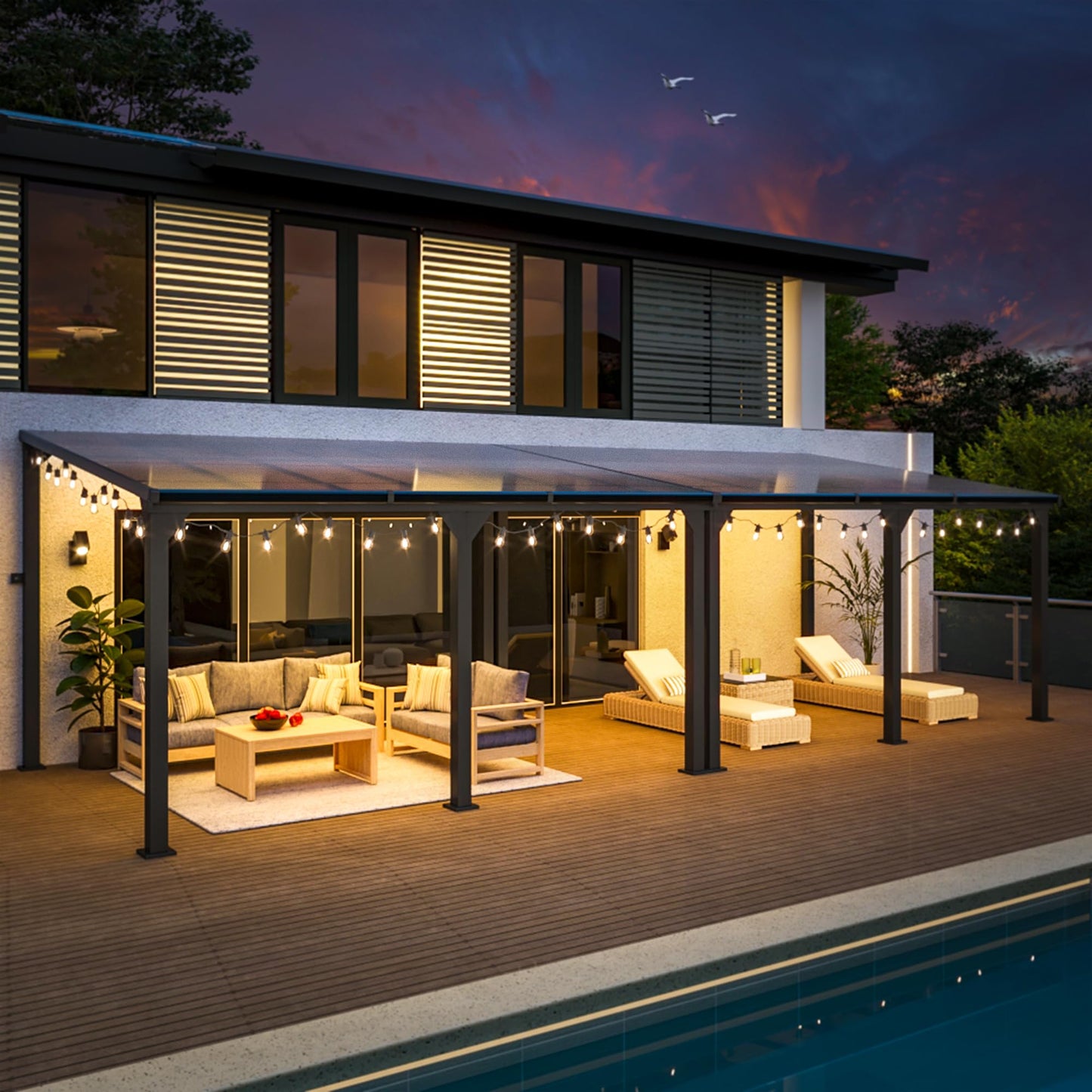 Patiopia 10 * 28FT Pergola,4 * 9 Inch Thickened Pillars & Enlarged Base,Outdoor Hardtop Lean to Gazebo,Wall Mounted Pergola,Pergolas Gazebos Clearance,Aluminum Frame Pergola,UV Resistant Patio Roof