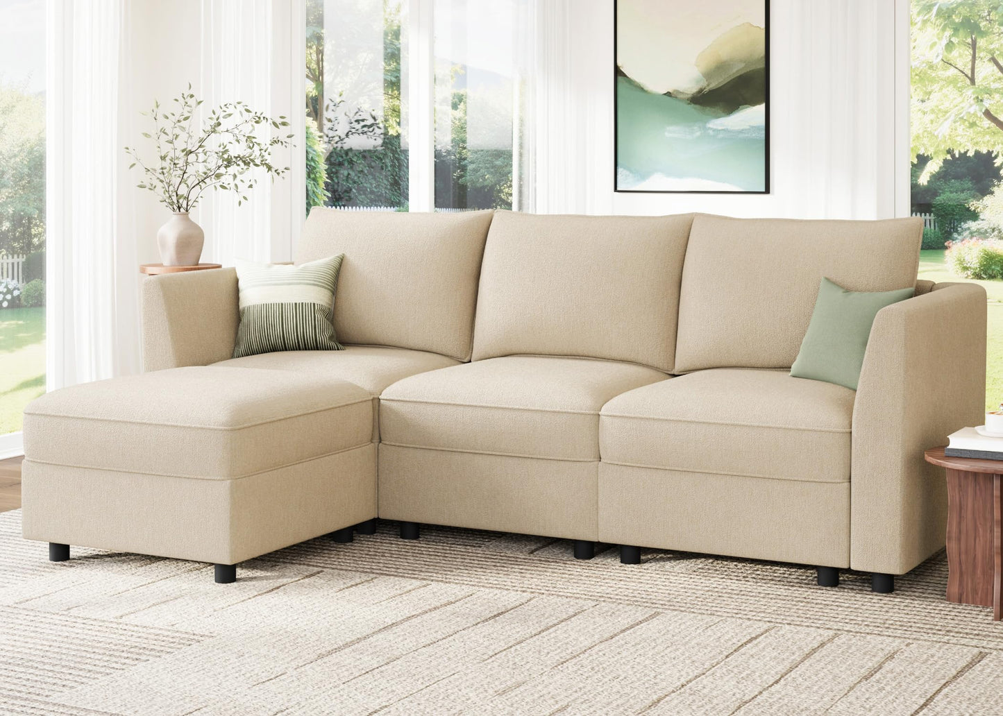 HONBAY Modular Sectional Sofa with Storage L Shaped Sectional Sofa, Convertible Couches for Living Room - Beige