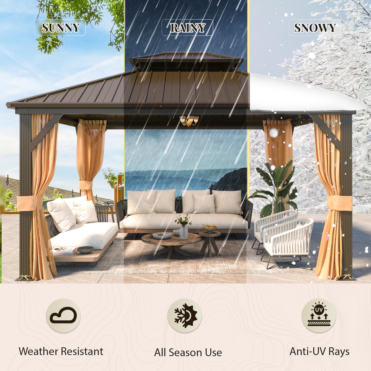 YOLENY 12' x 14' Gazebo, Hardtop Gazebo with Aluminum Frame, Double Galvanized Steel Roof, Curtains and Netting Included, Metal Gazebos Pergolas for Patios, Garden, Parties, Lawns