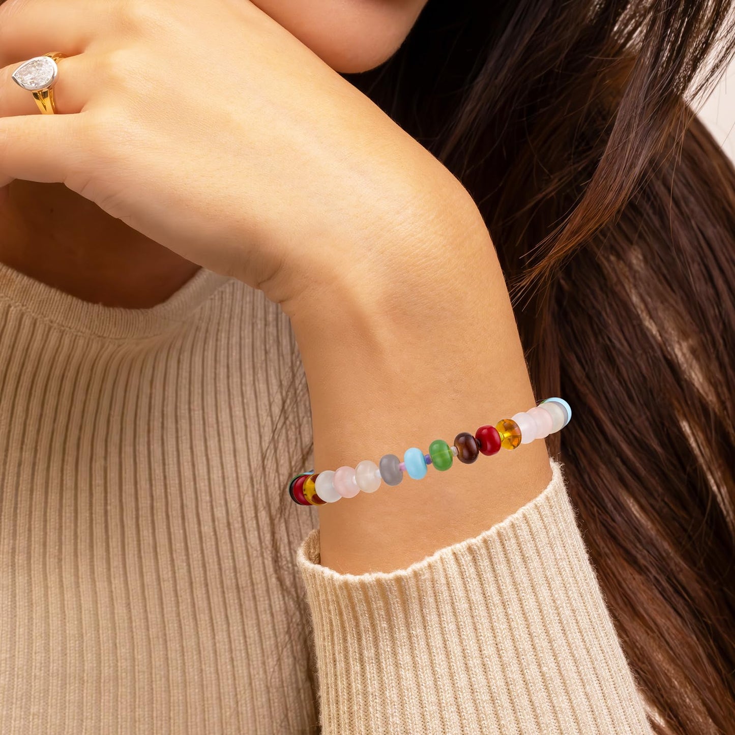 Boho Beaded Bracelets for Women, Colorful Summer Beach Bangle Bracelets, Natural Stone Rainbow Bead Bracelet, Handmade Trendy Fashion Jewelry Gifts(8MM)
