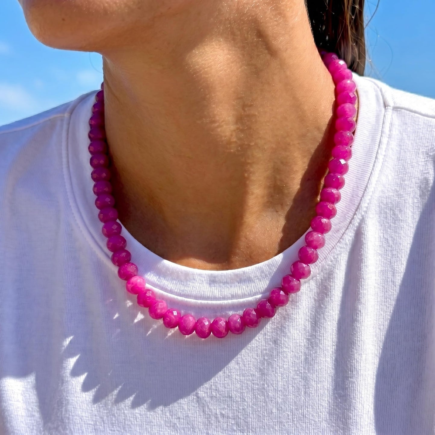 Badu Rose Red Gemstone Beaded Necklace for Women Natural Stone Bead Beach Choker Necklace Fashion Trendy Jewelry Gifts