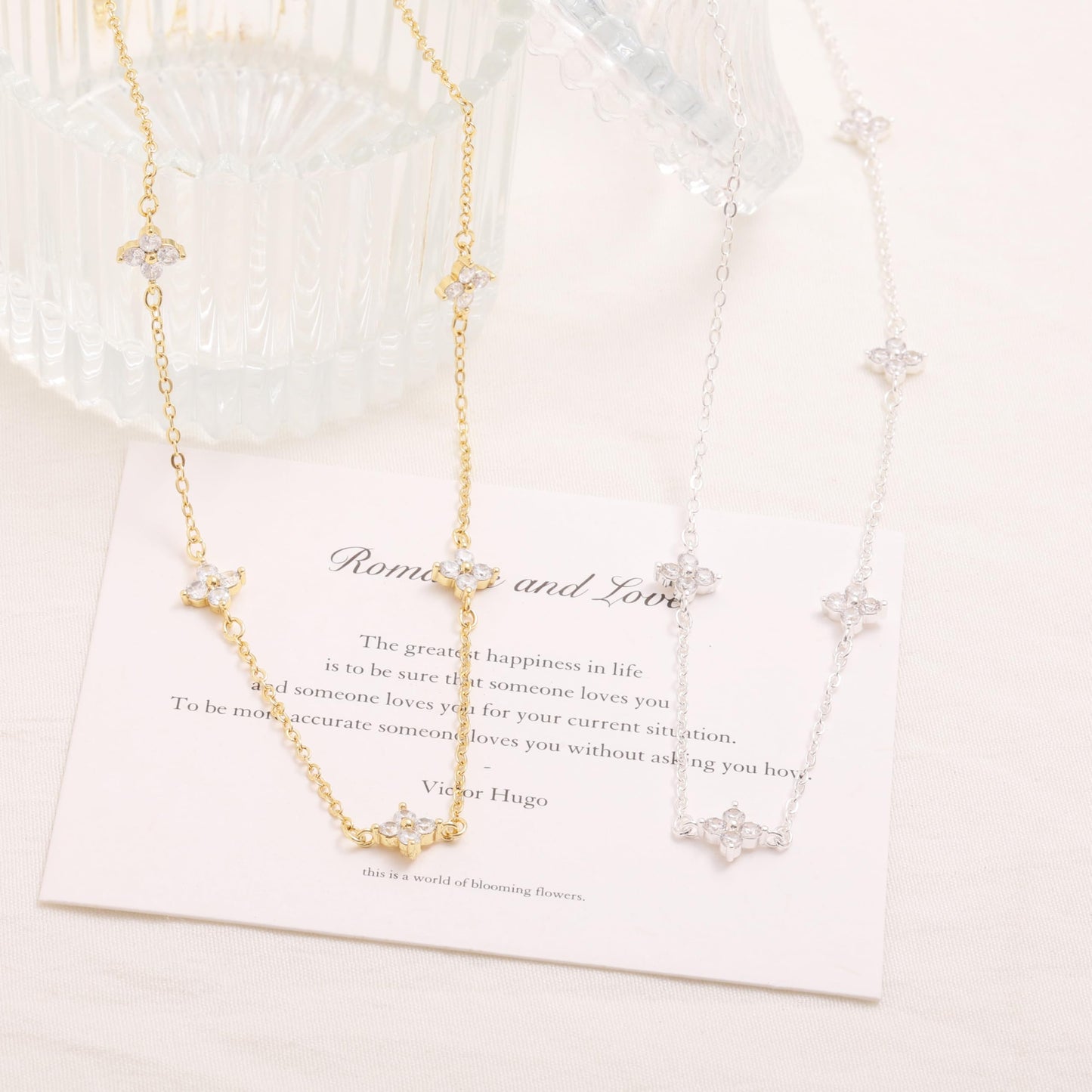 CUEZIY Dainty 14K Gold Plated Necklaces for Women Station Choker Cubic Zirconia Simulated Necklace Simple Cute Layering CZ Necklace Trendy Simple Jewelry Gifts
