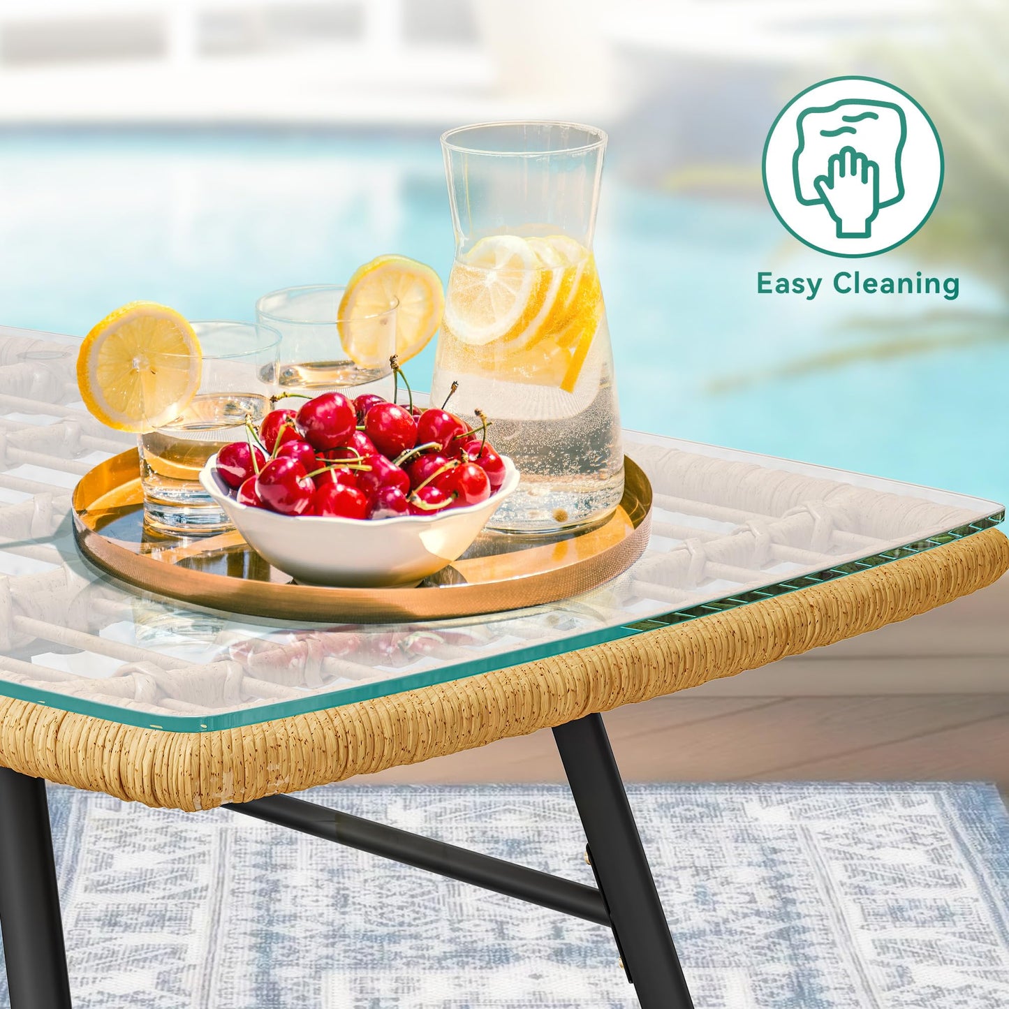 YITAHOME 4 Piece Patio Furniture Set, Outdoor Wicker Furniture Set with Removable Cushion, Rattan Patio Loveseat Set for Garden, Backyard, and Deck,Armchairs, Glass Side Table, Light Gray & Beige