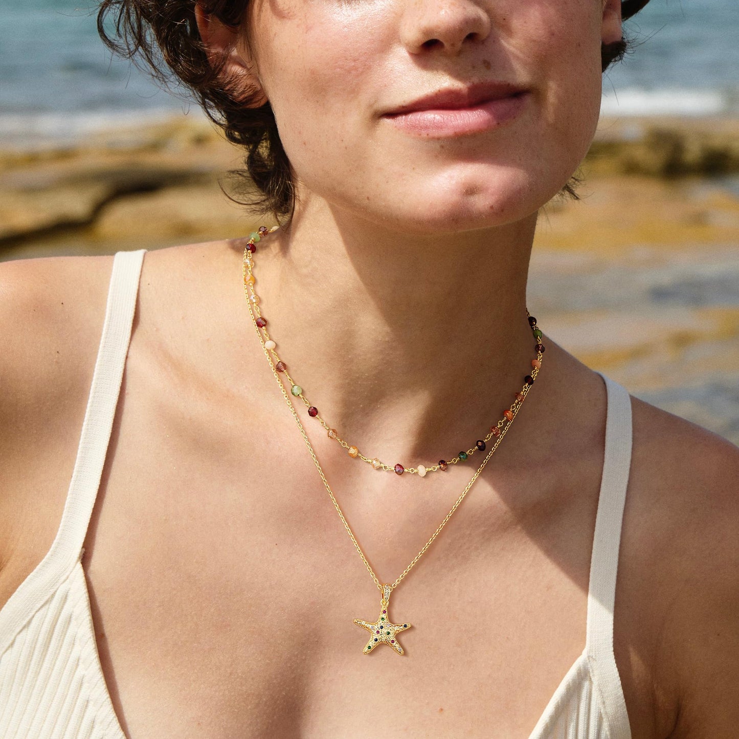 MTMY Gold Starfish Necklace 14K Gold Plated Shell Conch Ocean Pendant Necklace for Women Beach Summer Jewelry (mix starfish)