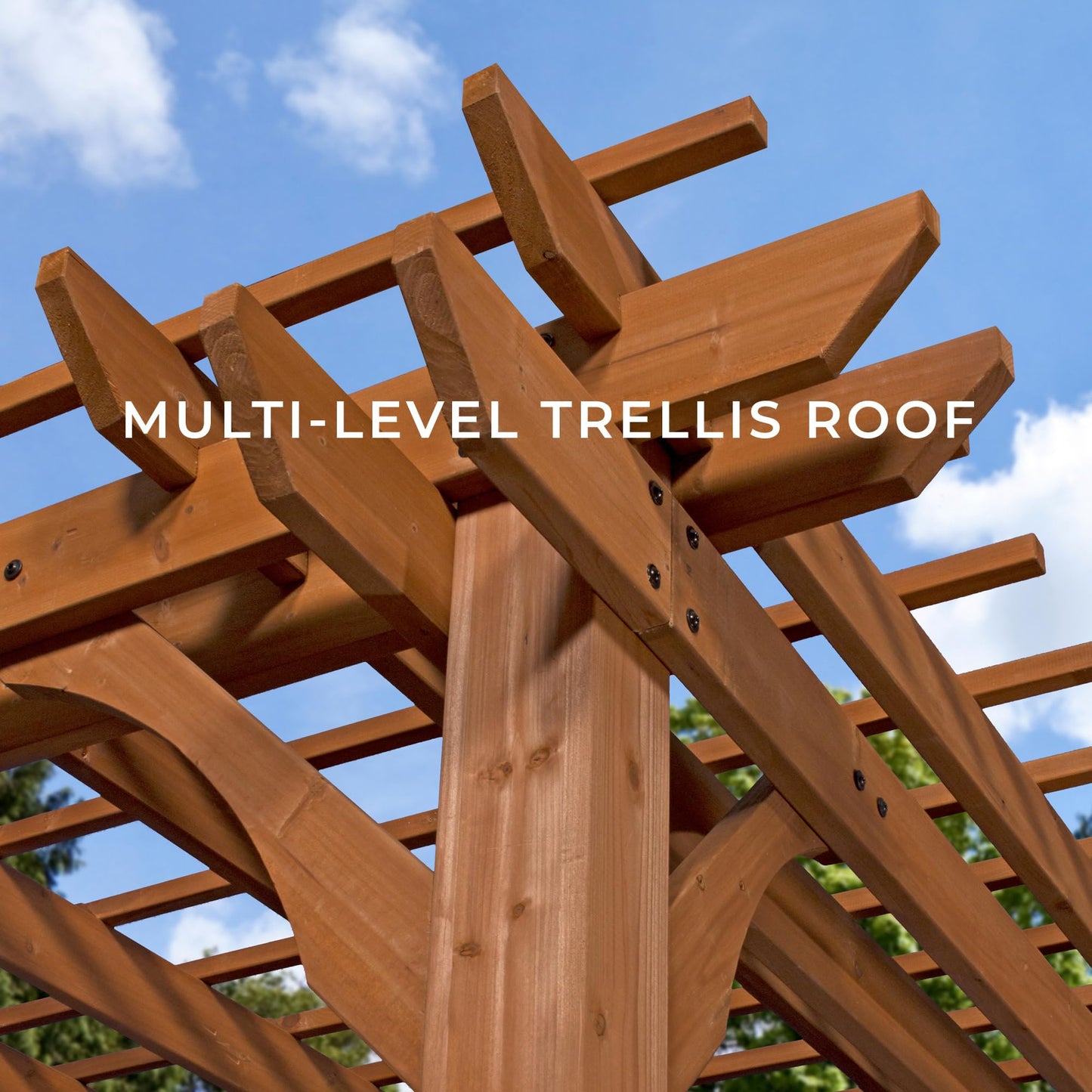 Backyard Discovery Beaumont 10' x 10' Traditional Cedar Wood Pergola Kit with Trellis Roof, All-Season Durability, High-Wind Rating, PowerPort, Shade for Outdoor Patio, Deck, Garden, and Entertaining