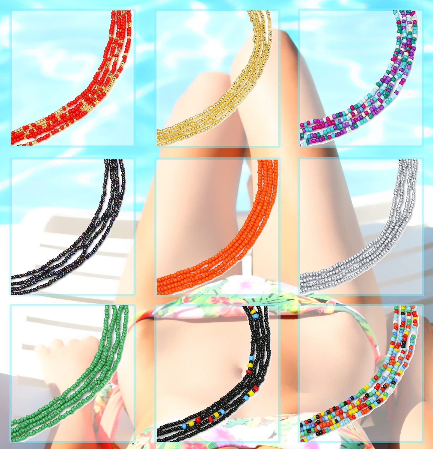 Waist Beads for Women Bulk Colorful Beaded Body Chain Elastic String Waist Chain Beach Bikini Belly Chains Summer Y2k Jewelry for Women 24 Pieces