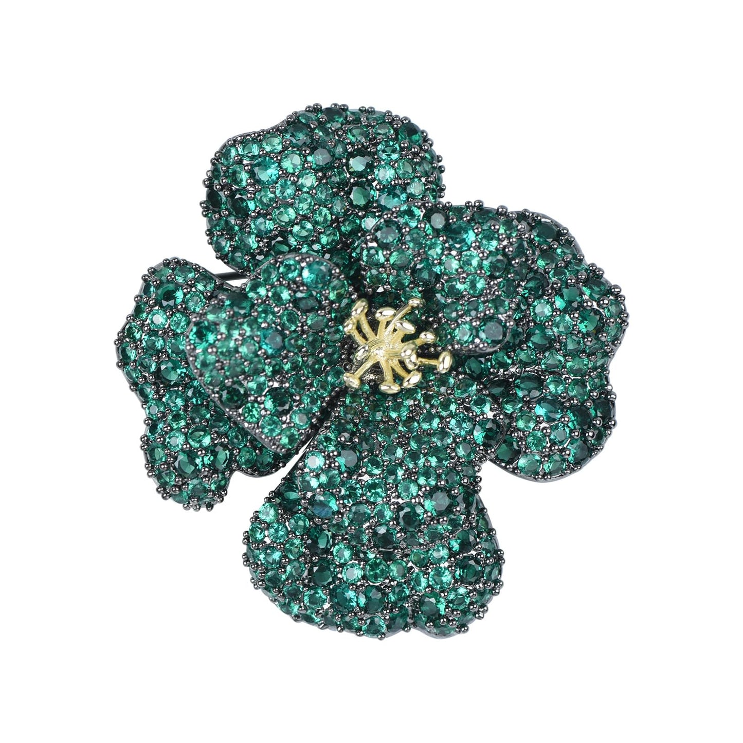 YYBONNIE Elegant Crystal Blooming Rose Flower Brooch Lapel Pin Breastpin for Women Birdal Cardigan Hat Scarf Suit Sweater Floral Pins (Green Crystal Flower)