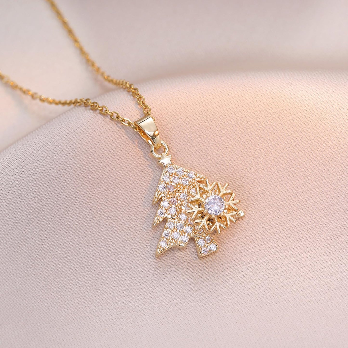 KONPJE Sunflower Fidget Necklace for Women Gold Moon Necklace Rotating Heart Necklaces Spinning Crystal Flower Anxiety Necklaces Crescent Moons Jewelry Accessories (Gold Tree)