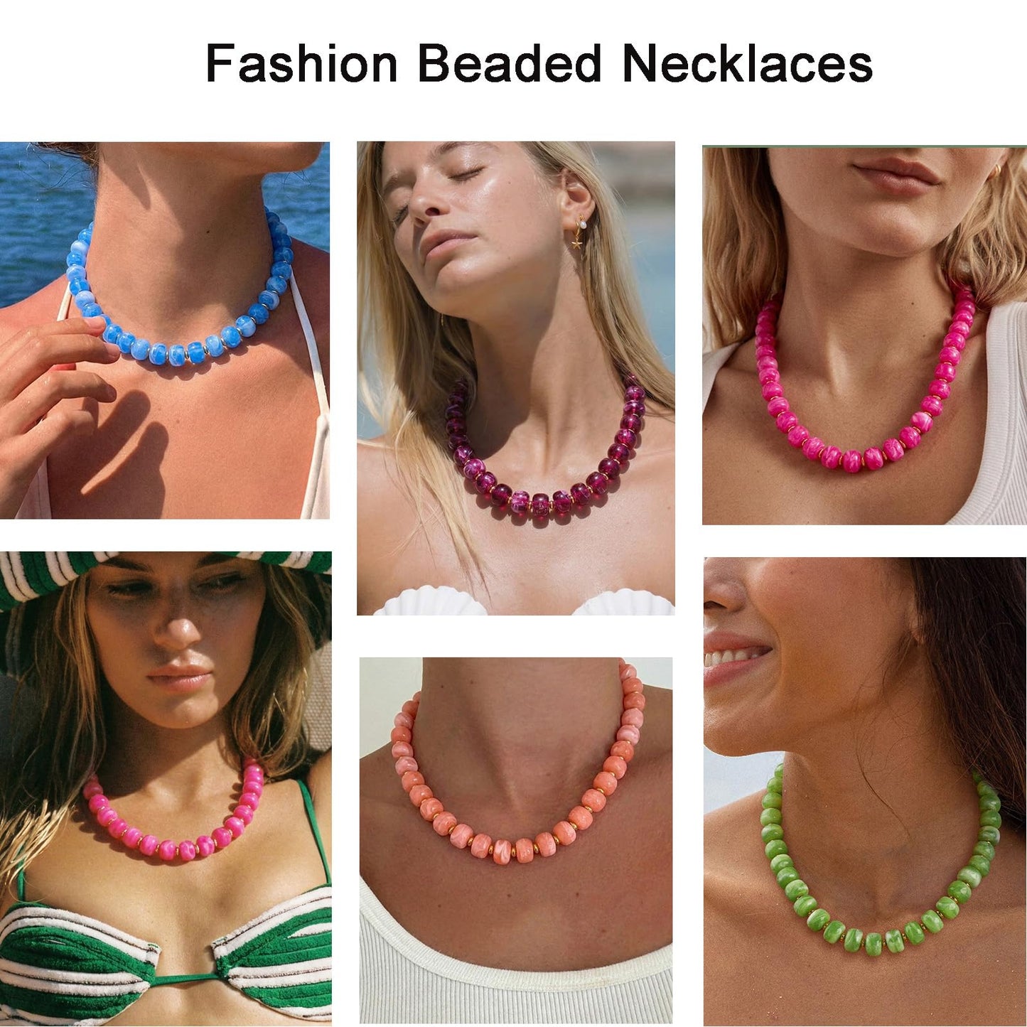 HolidayQbee Beaded Necklace for Women Boho Bead Chunky Necklace Big Bead Necklace Fashion Trendy Summer Pink Resin Beaded Necklaces Jewelry Gifts