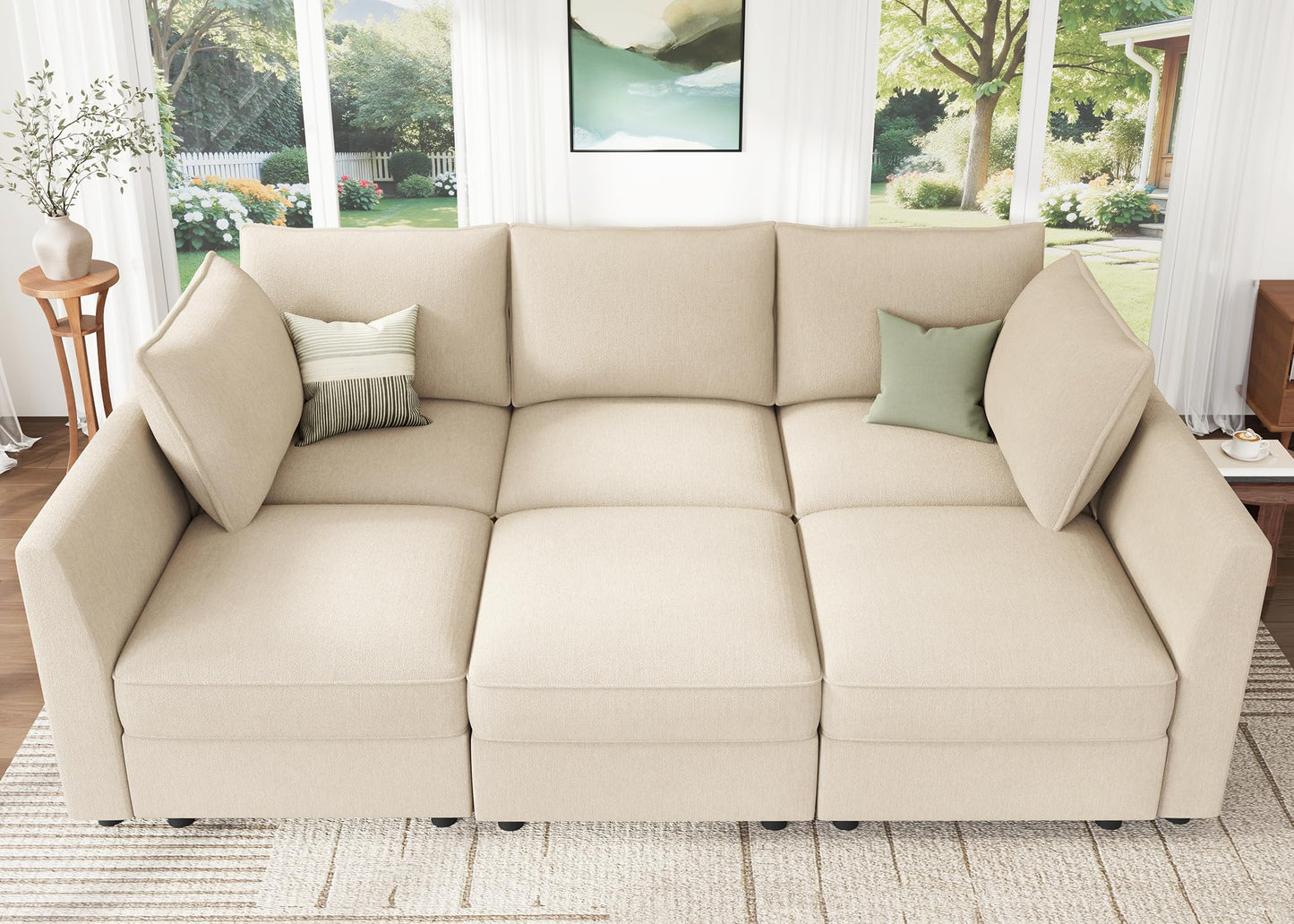 HONBAY Modular Sofa Sectional Sleeper Couch with Storage Modular Couch Convertible Couches for Living Room - Beige