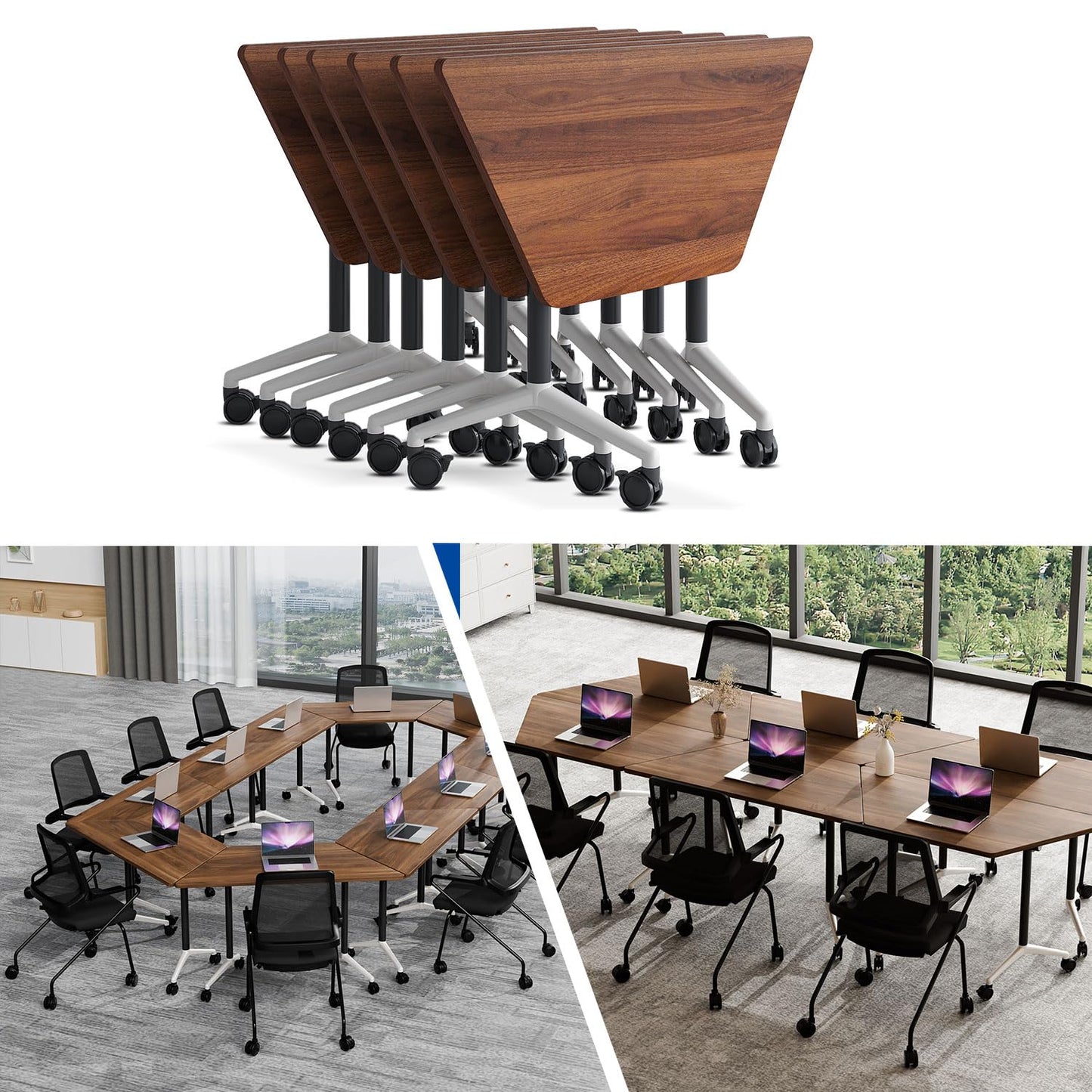 Folding Conference Room Tables Modular Office Conference Table,Mobile Training Table Rolling Seminar Tables with Wheels,Easy to Assemble,Modern Flip Top Meeting Seminar Table for Office,classr (10)