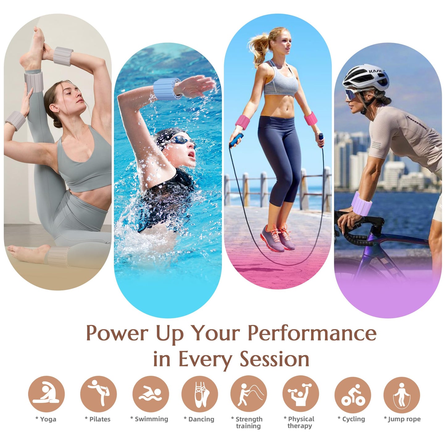 BECOJADDE Wrist Weights Ankle Weights for Women 1 Pair (1.1 lb Each) Silicone Magnetic Leg Arm Weighted Bracelet for Home Yoga Pilates Gym Workout Walking Jogging, Beige Taupe